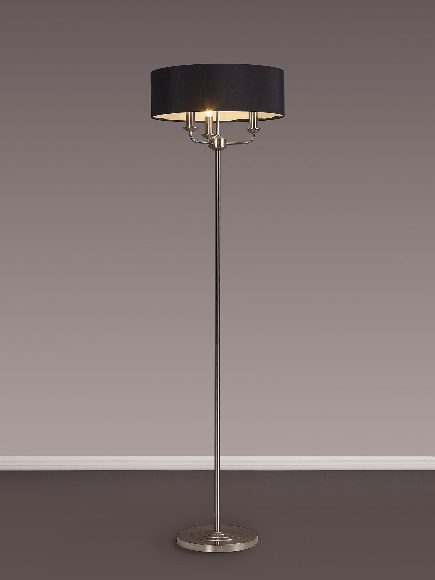 Banyan 3 Light Switched Floor Lamp With 45cm x 15cm Faux Silk Shade, Satin Nickel/Black
