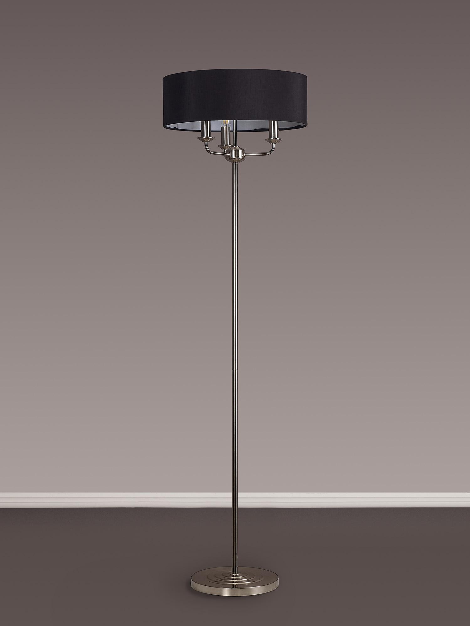 Banyan 3 Light Switched Floor Lamp With 45cm x 15cm Faux Silk Shade, Satin Nickel/Black
