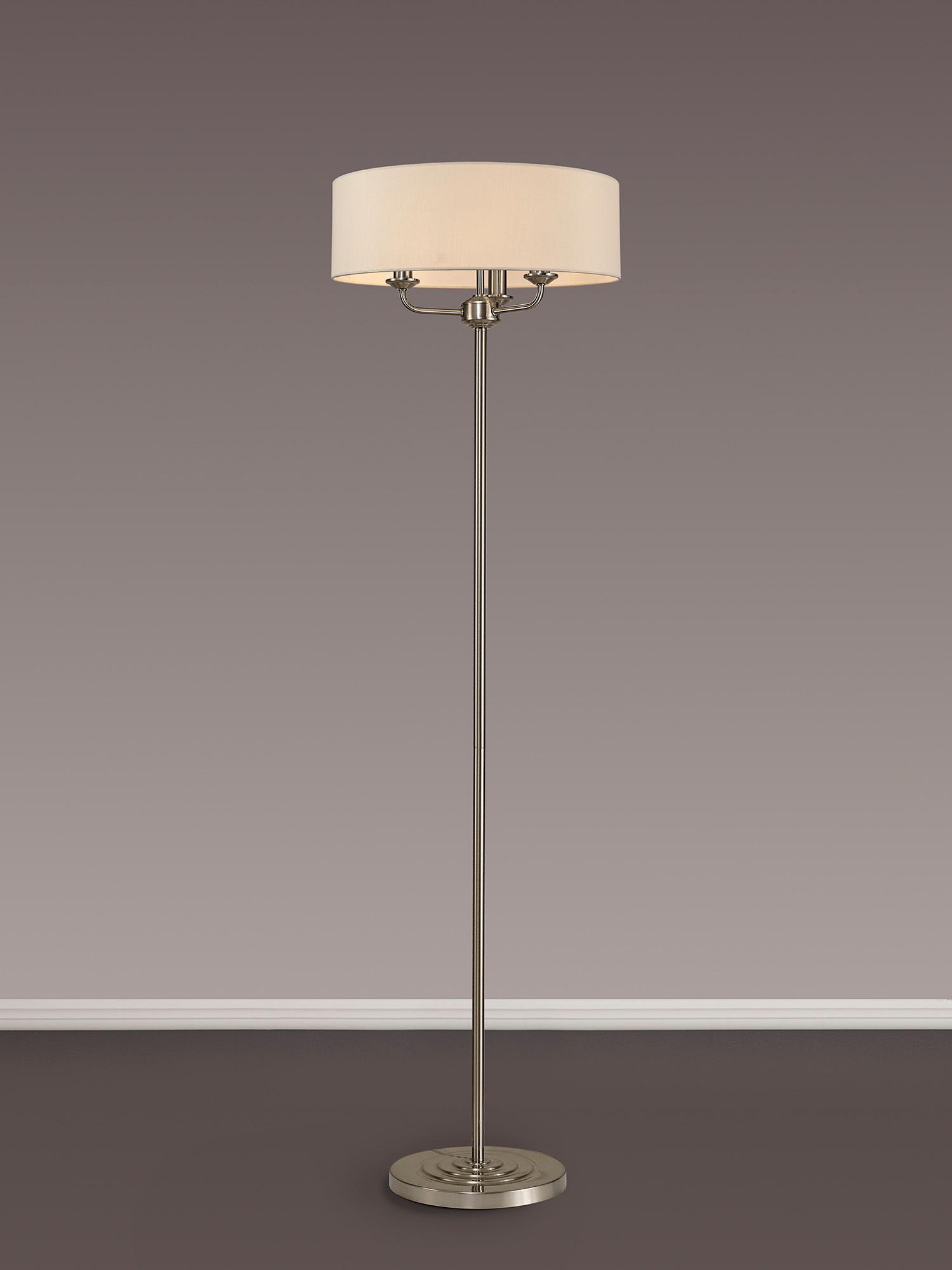 Banyan 3 Light Switched Floor Lamp With 45cm x 15cm Faux Silk Shade, Ivory Pearl/Satin Nickel