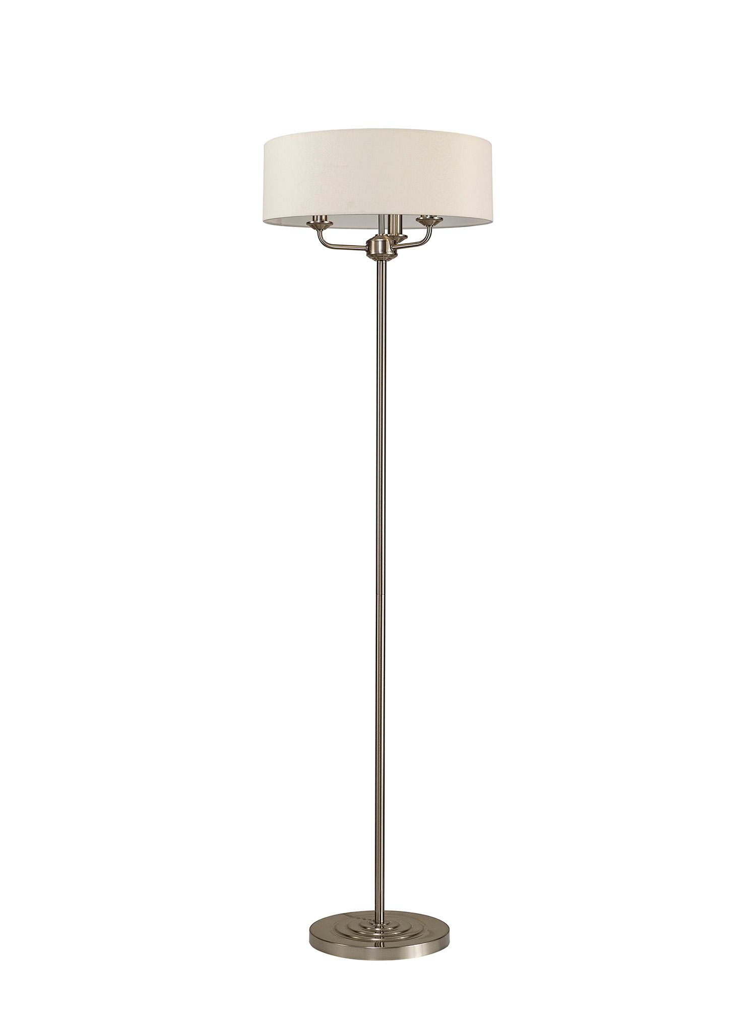 Banyan 3 Light Switched Floor Lamp With 45cm x 15cm Faux Silk Shade, Ivory Pearl/Satin Nickel