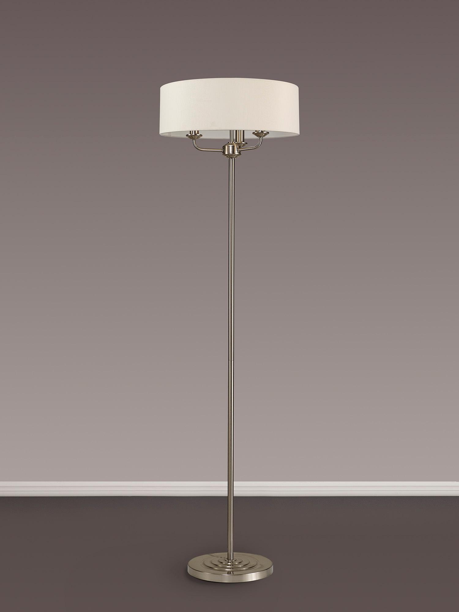 Banyan 3 Light Switched Floor Lamp With 45cm x 15cm Dual Faux Silk Shade, Nude Beige/Moonlight Satin Nickel