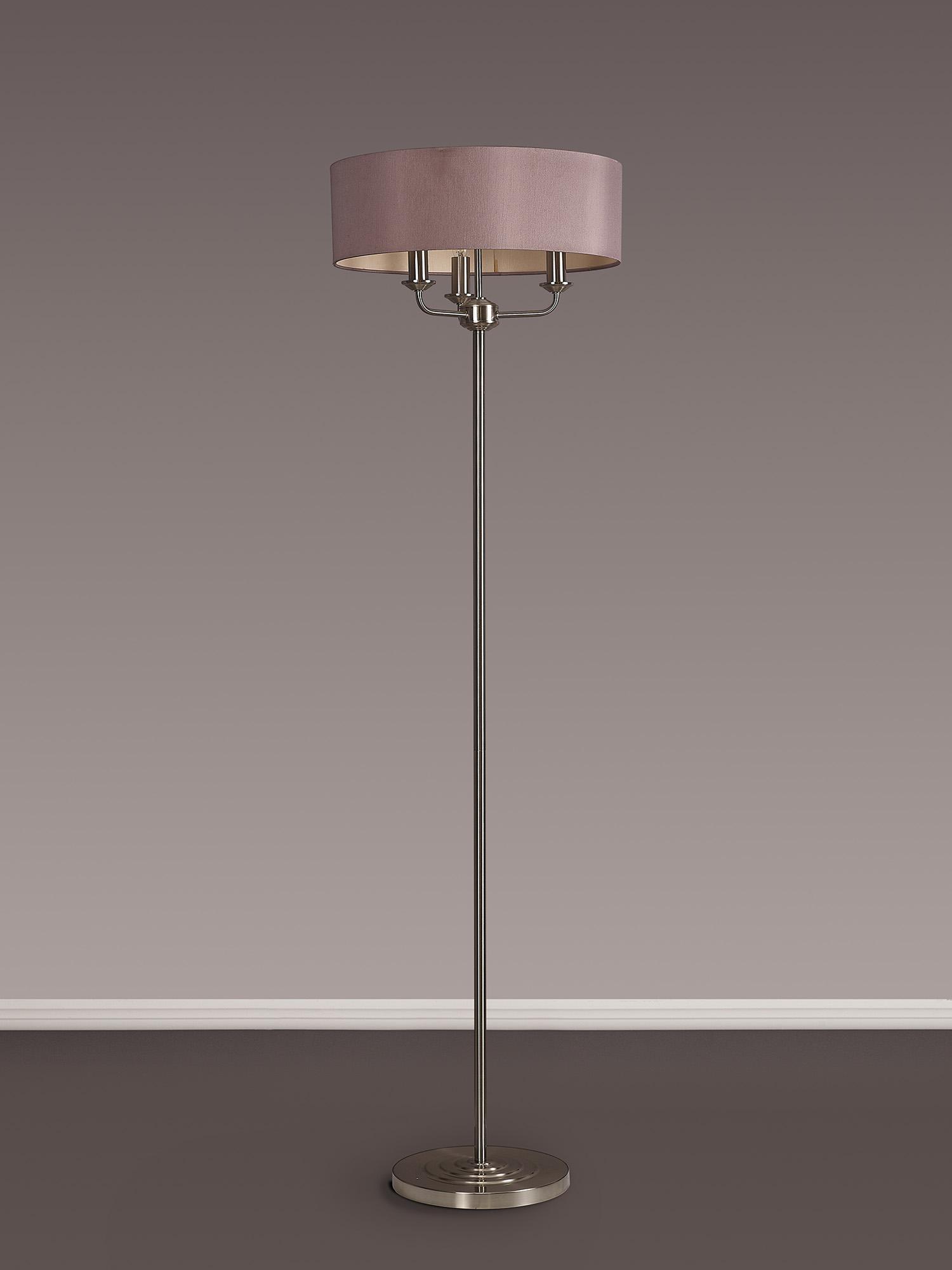 Banyan 3 Light Switched Floor Lamp With 45cm x 15cm Dual Faux Silk Shade, Taupe/Halo Gold Satin Nickel