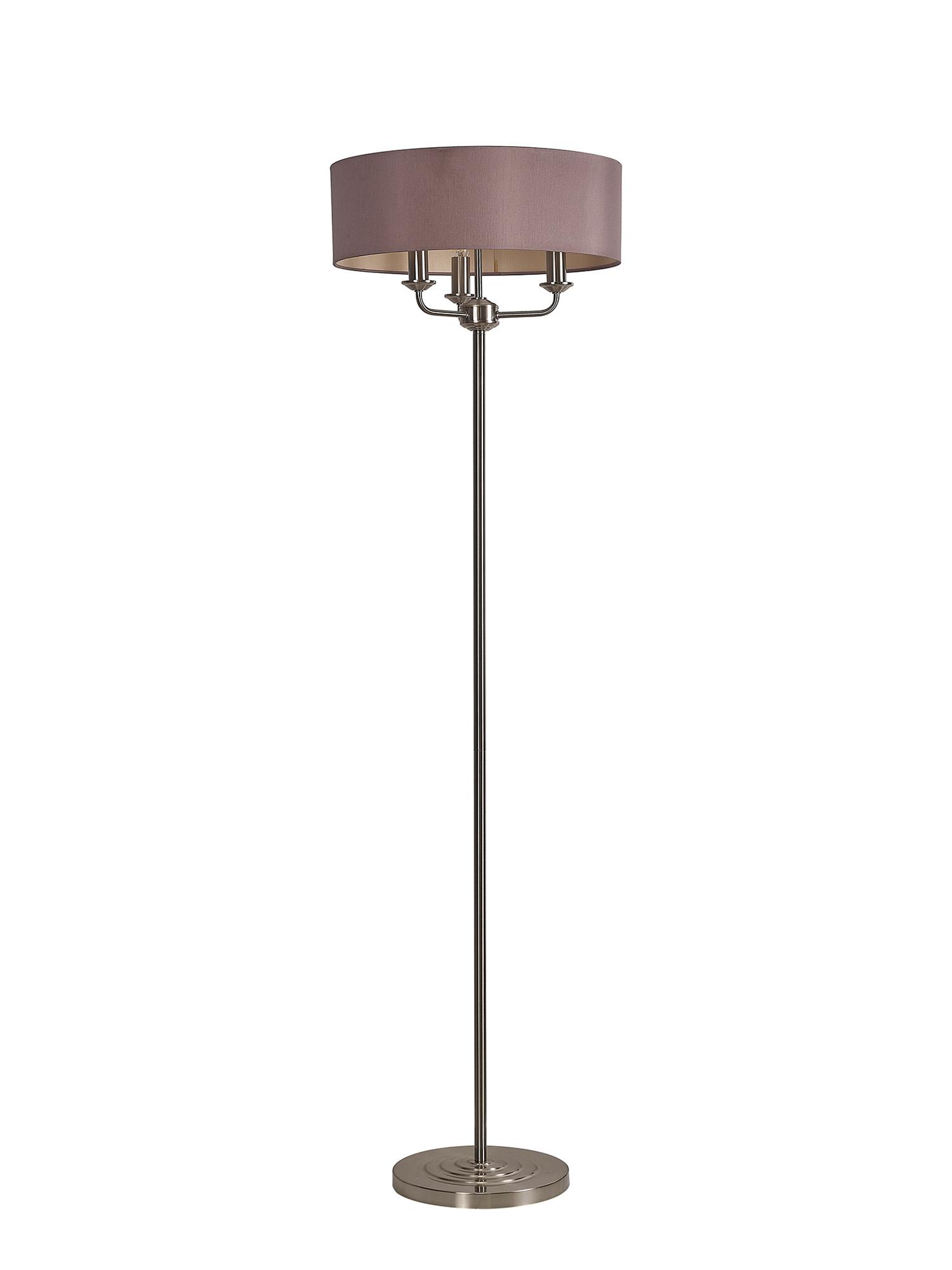 Banyan 3 Light Switched Floor Lamp With 45cm x 15cm Dual Faux Silk Shade, Taupe/Halo Gold Satin Nickel
