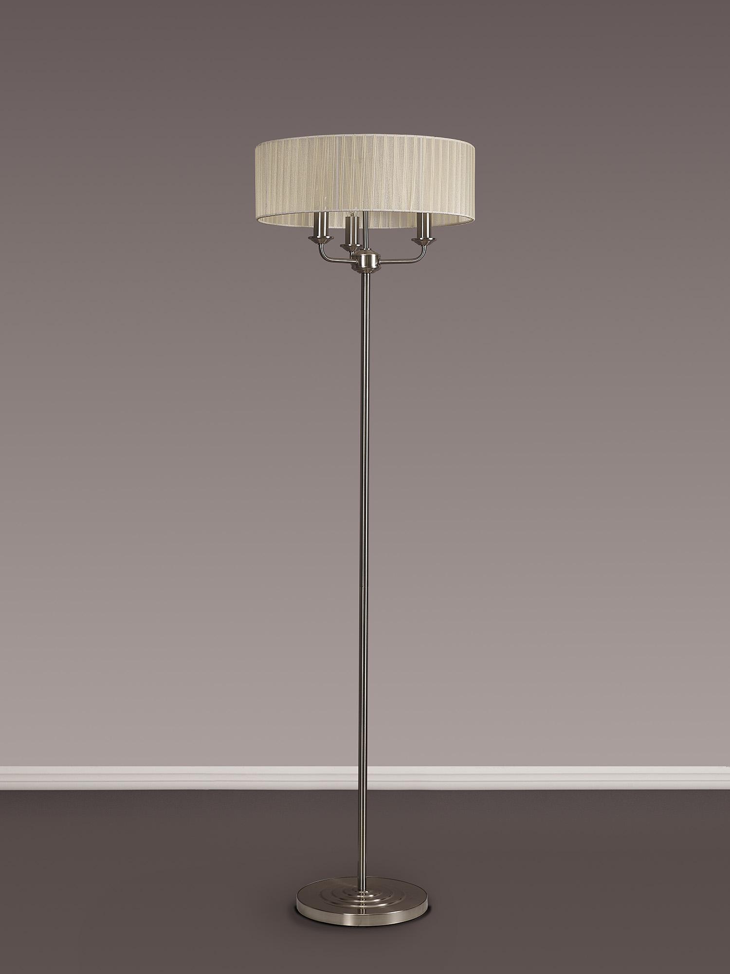 Banyan 3 Light Switched Floor Lamp With 45cm x 15cm Cream Organza Shade Satin Nickel/Cream