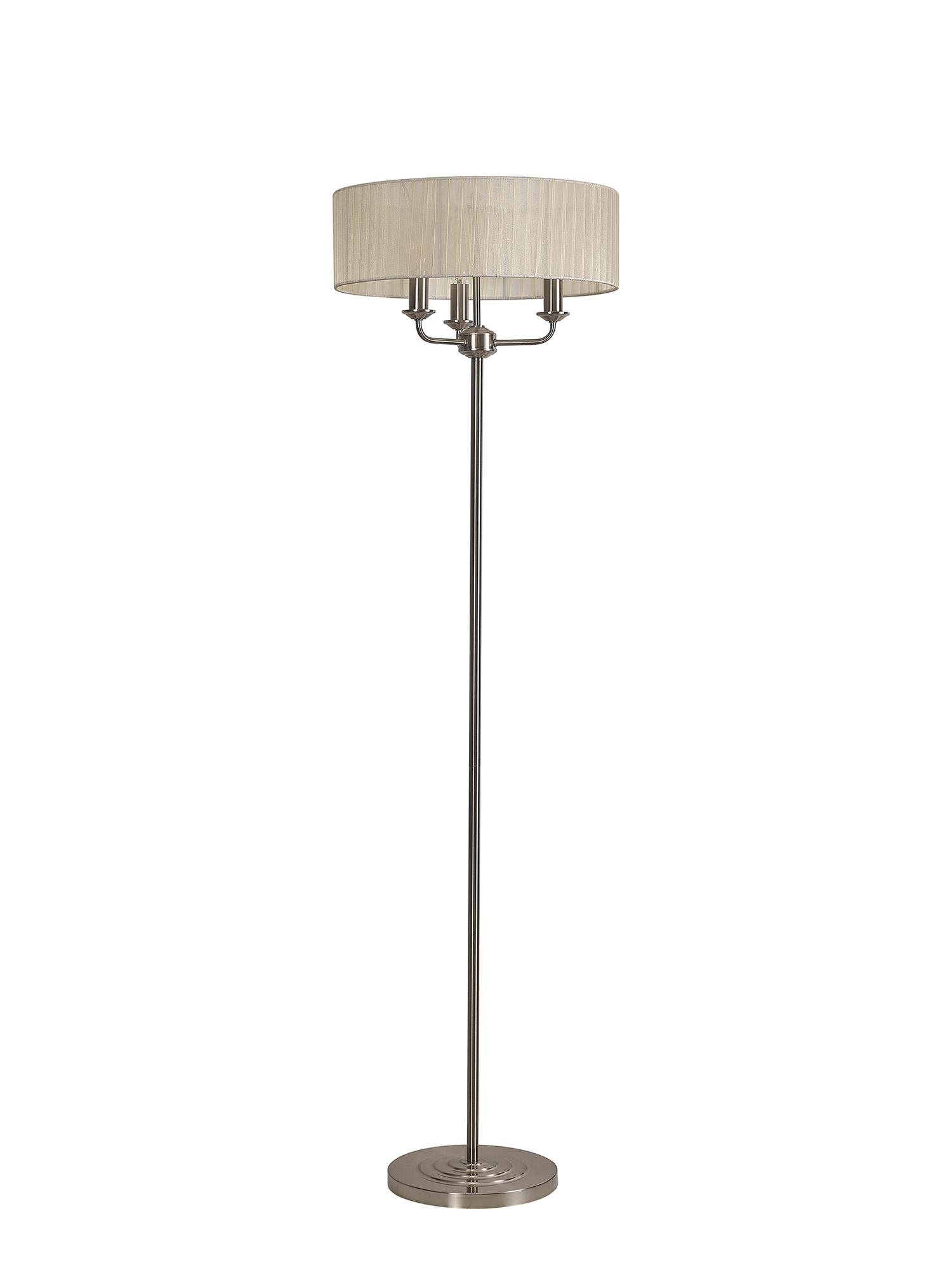 Banyan 3 Light Switched Floor Lamp With 45cm x 15cm Cream Organza Shade Satin Nickel/Cream