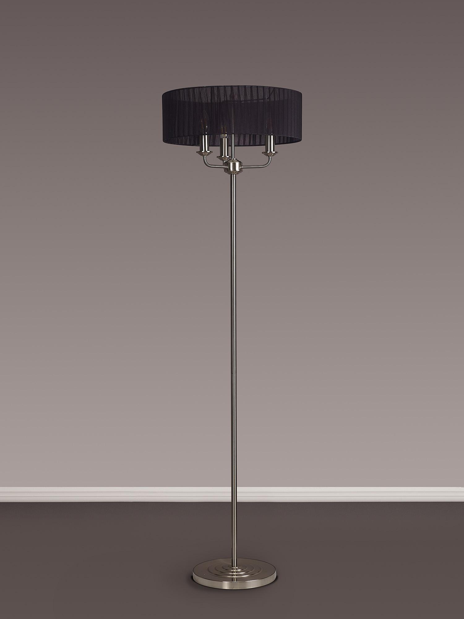 Banyan 3 Light Switched Floor Lamp With 45cm x 15cm Black Organza Shade Satin Nickel/Black