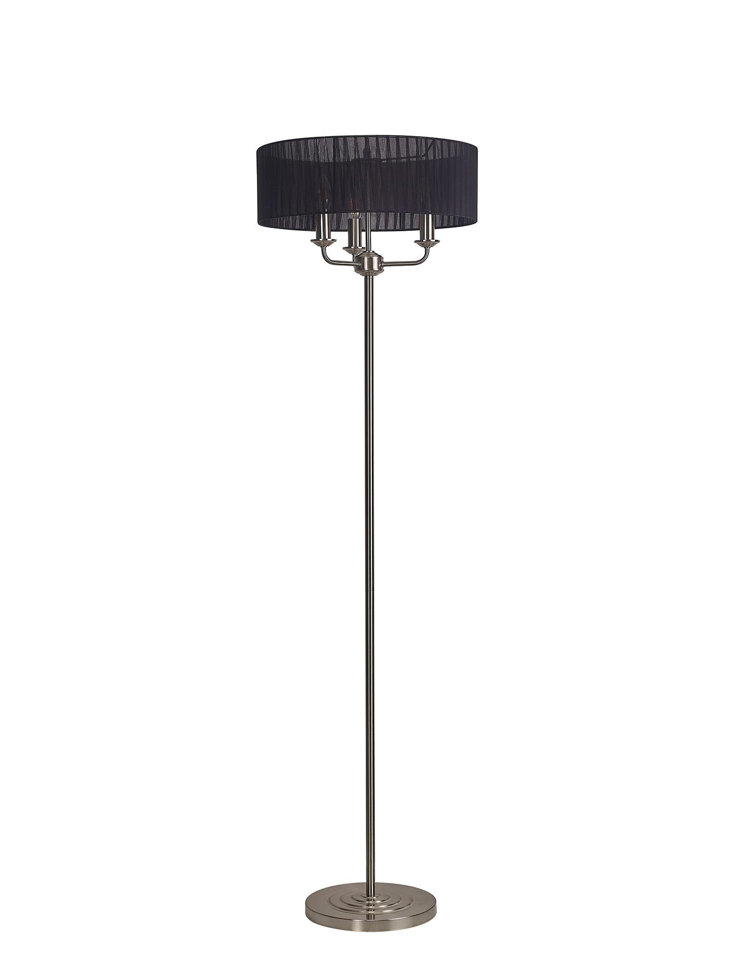Banyan 3 Light Switched Floor Lamp With 45cm x 15cm Black Organza Shade Satin Nickel/Black