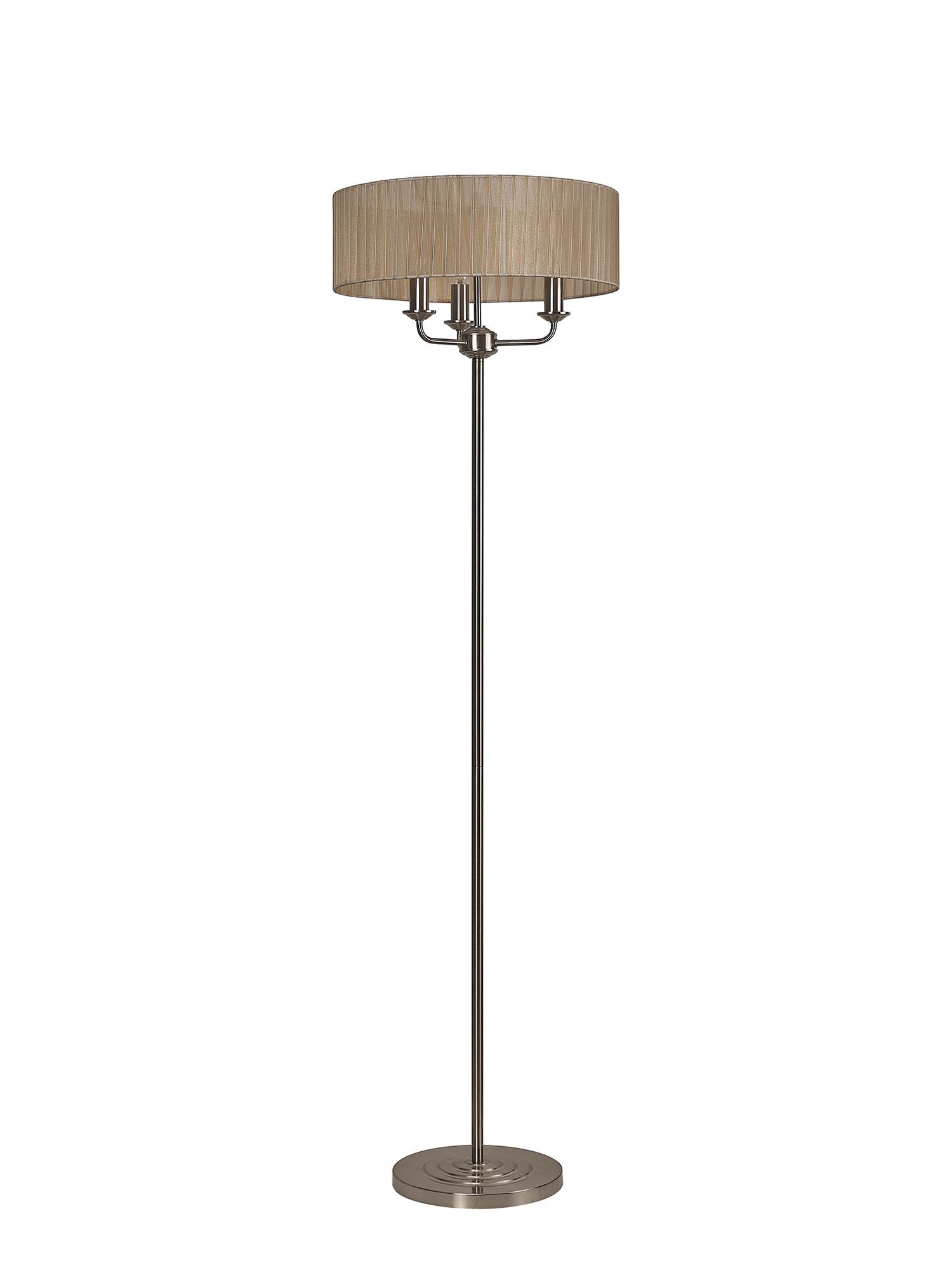 Banyan 3 Light Switched Floor Lamp With 45cm x 15cm Soft Bronze Organza Shade Satin Nickel/Soft Bronze