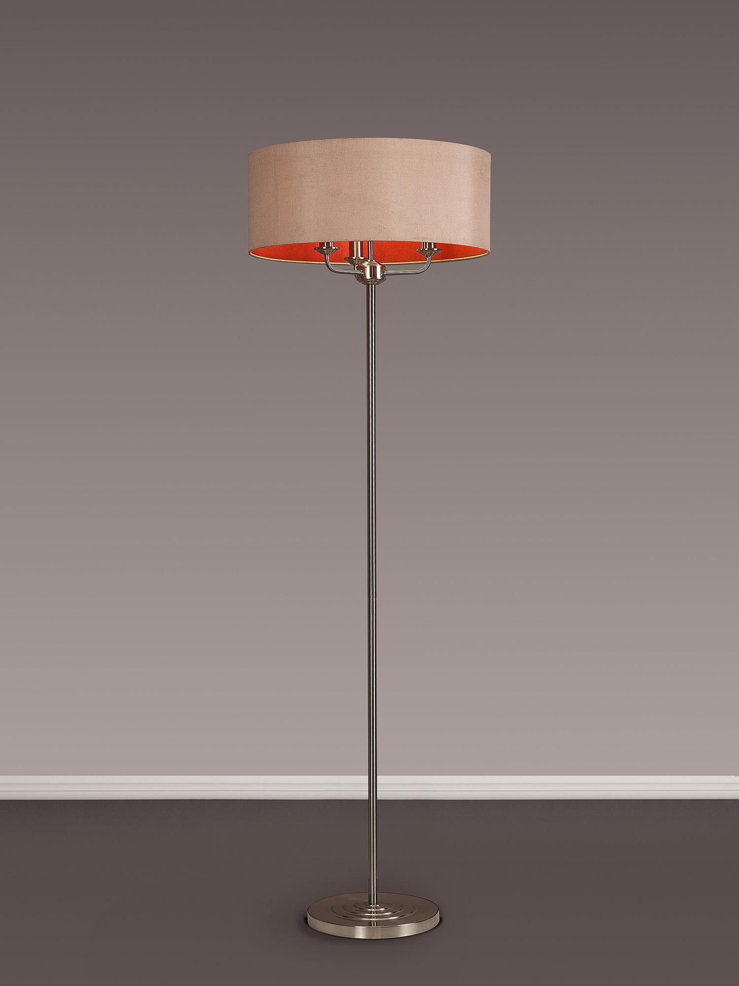 Banyan 3 Light Switched Floor Lamp With 50cm x 20cm Dual Faux Silk Shade, Antique Gold/Ruby Satin Nickel/Antique Gold