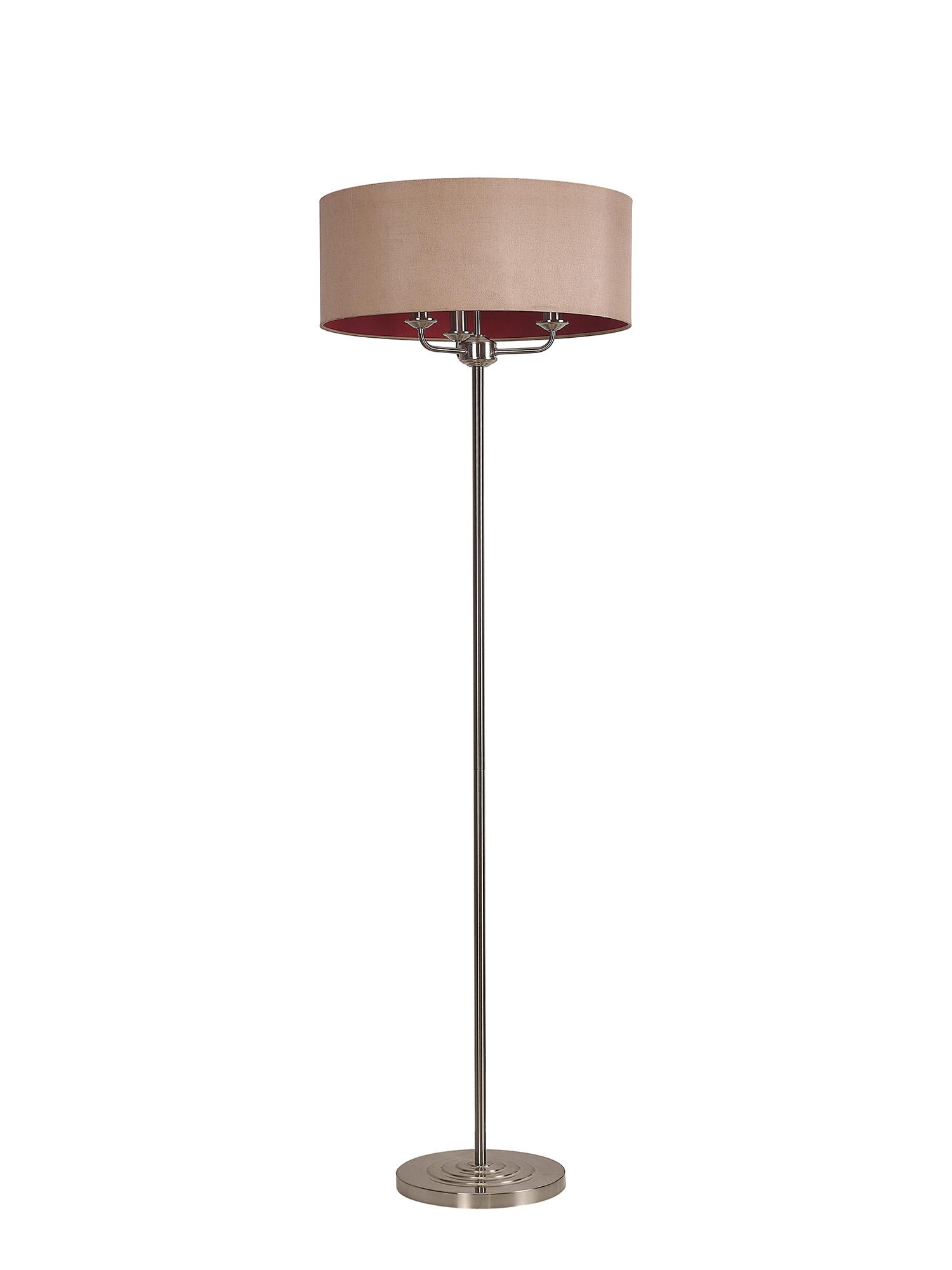 Banyan 3 Light Switched Floor Lamp With 50cm x 20cm Dual Faux Silk Shade, Antique Gold/Ruby Satin Nickel/Antique Gold