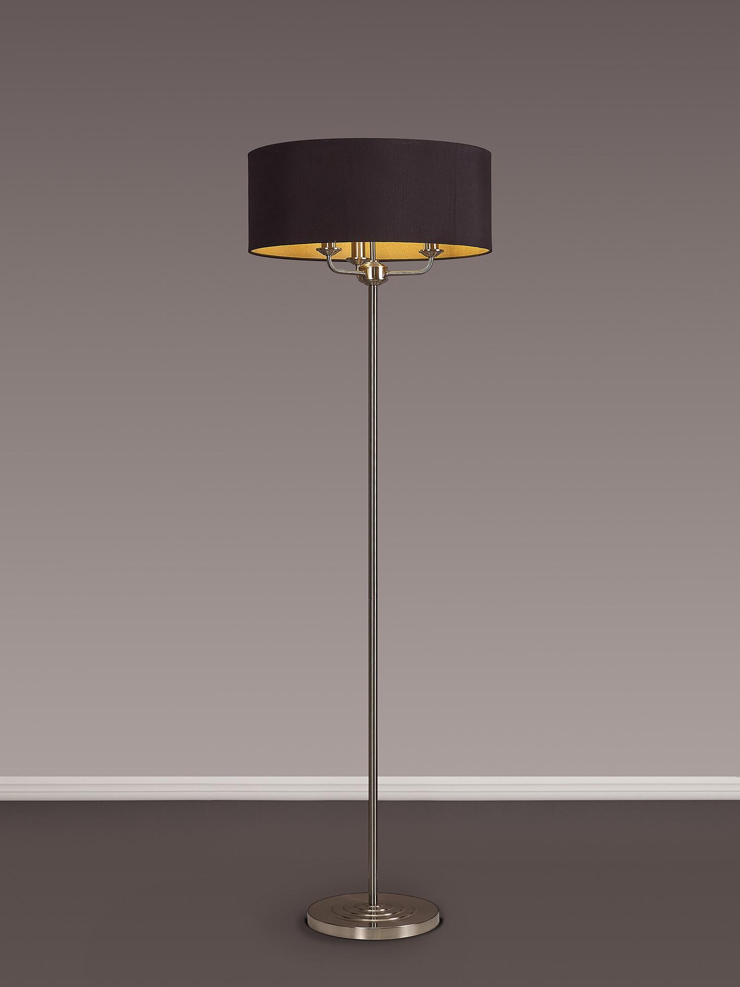 Banyan 3 Light Switched Floor Lamp With 50cm x 20cm Dual Faux Silk Shade, Black/Green Olive Satin Nickel/Midnight Black
