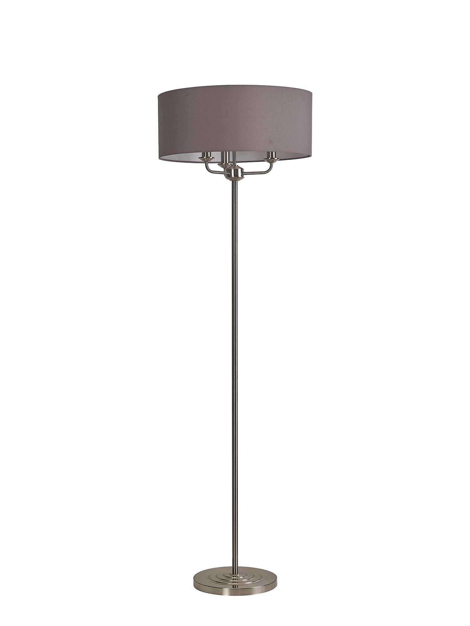 Banyan 3 Light Switched Floor Lamp With 50cm x 20cm Faux Silk Shade, Grey/White Laminate Satin Nickel