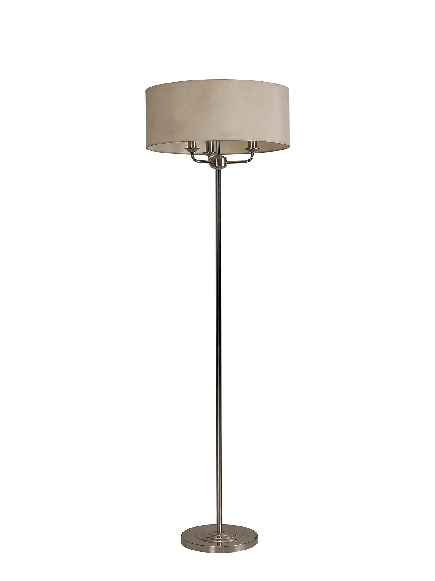 Banyan 3 Light Switched Floor Lamp With 50cm x 20cm Faux Silk Shade, Ivory Pearl/White Laminate Satin Nickel