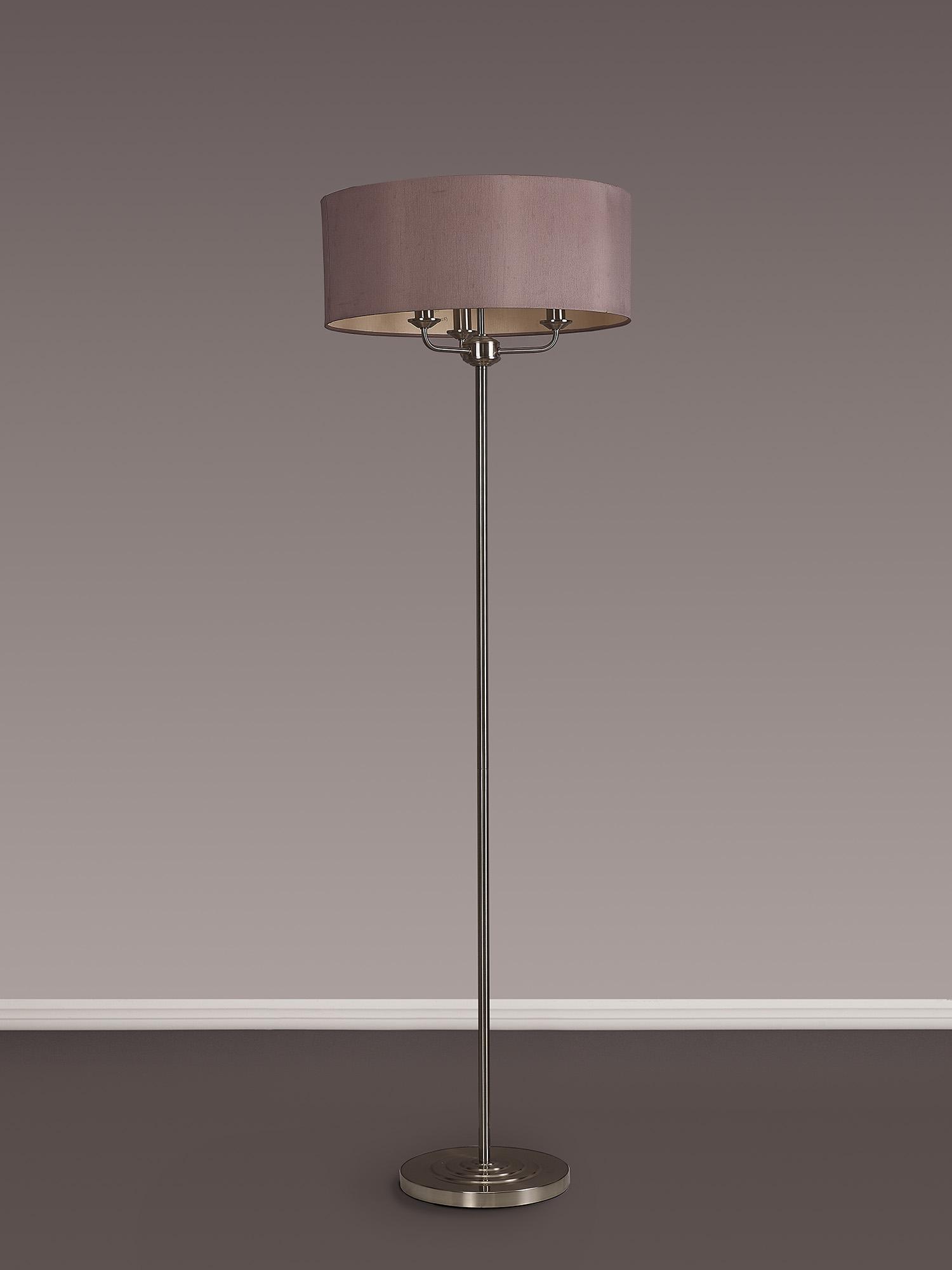 Banyan 3 Light Switched Floor Lamp With 50cm x 20cm Dual Faux Silk Shade, Taupe/Halo Gold Satin Nickel