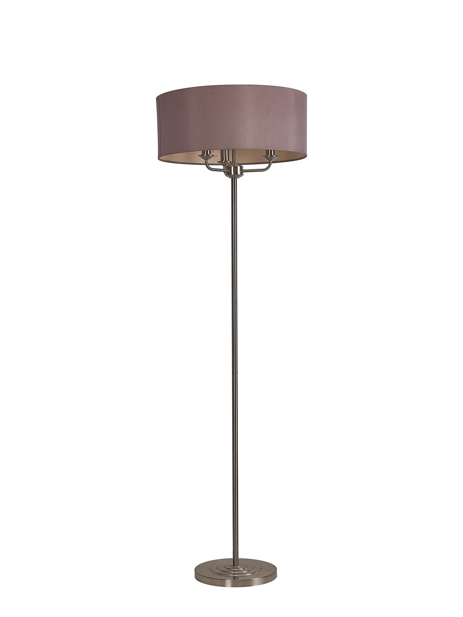 Banyan 3 Light Switched Floor Lamp With 50cm x 20cm Dual Faux Silk Shade, Taupe/Halo Gold Satin Nickel