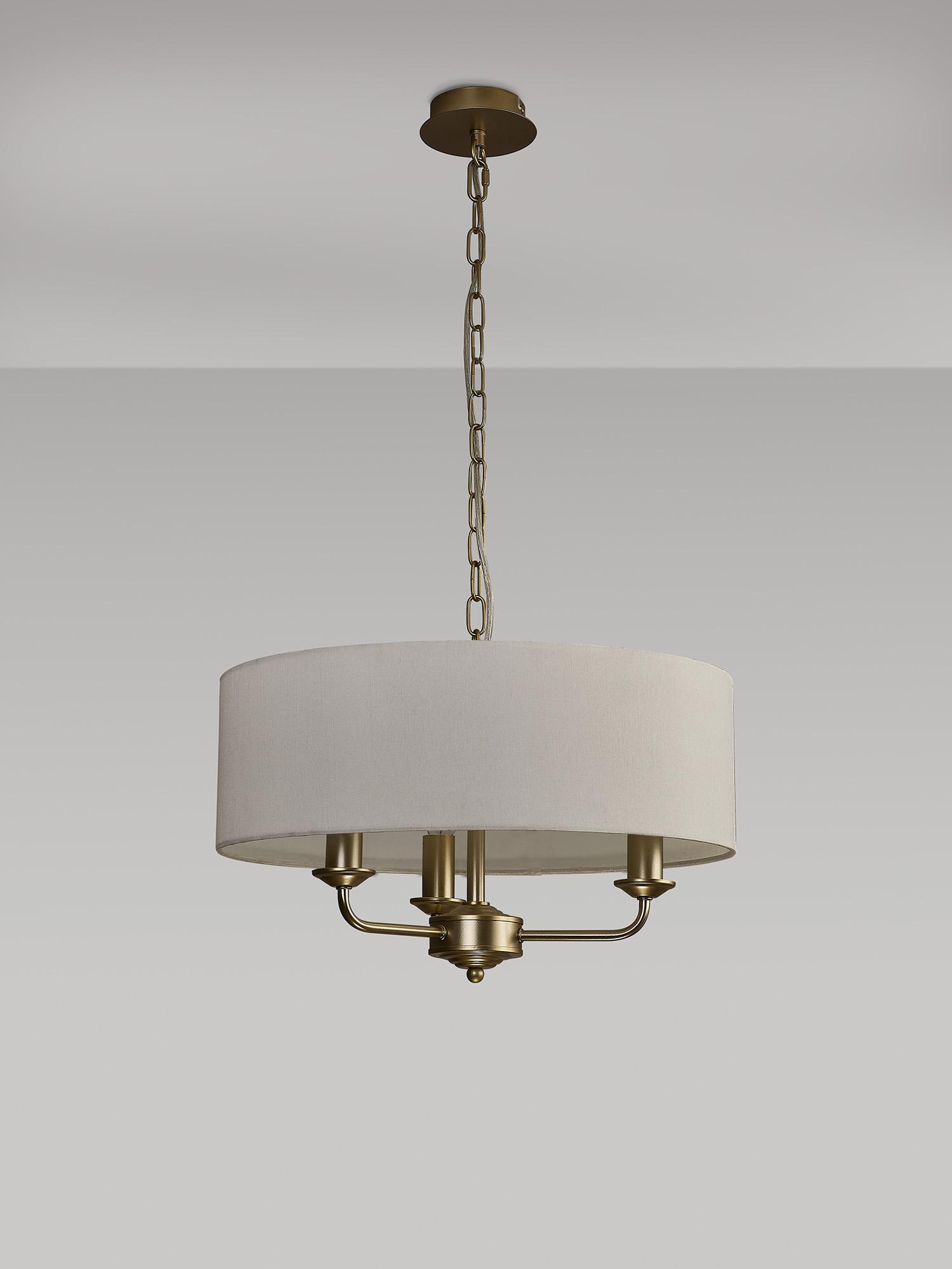 Banyan 3 Light Multi Arm Pendant With 45cm x 15cm Faux Silk Fabric Shade Champagne Gold/White
