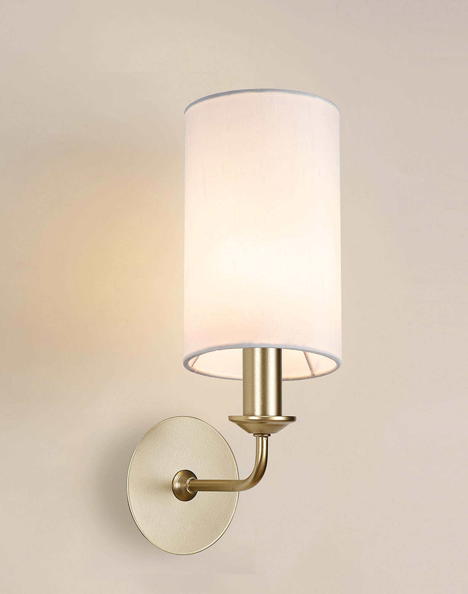 Banyan 1 Light Switched Wall Lamp With 12cm x 20cm Faux Silk Fabric Shade Champagne Gold/White