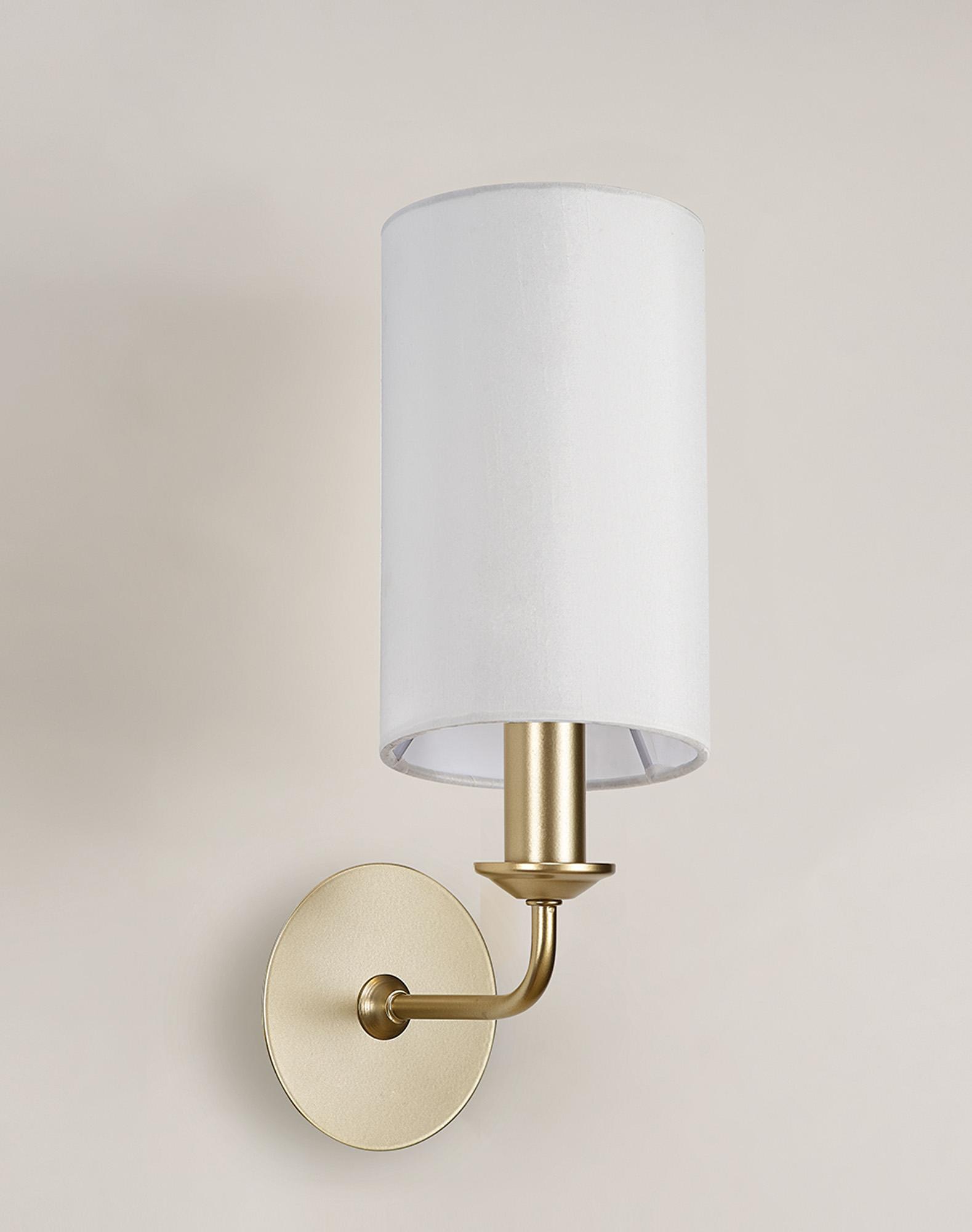 Banyan 1 Light Switched Wall Lamp With 12cm x 20cm Faux Silk Fabric Shade Champagne Gold/White
