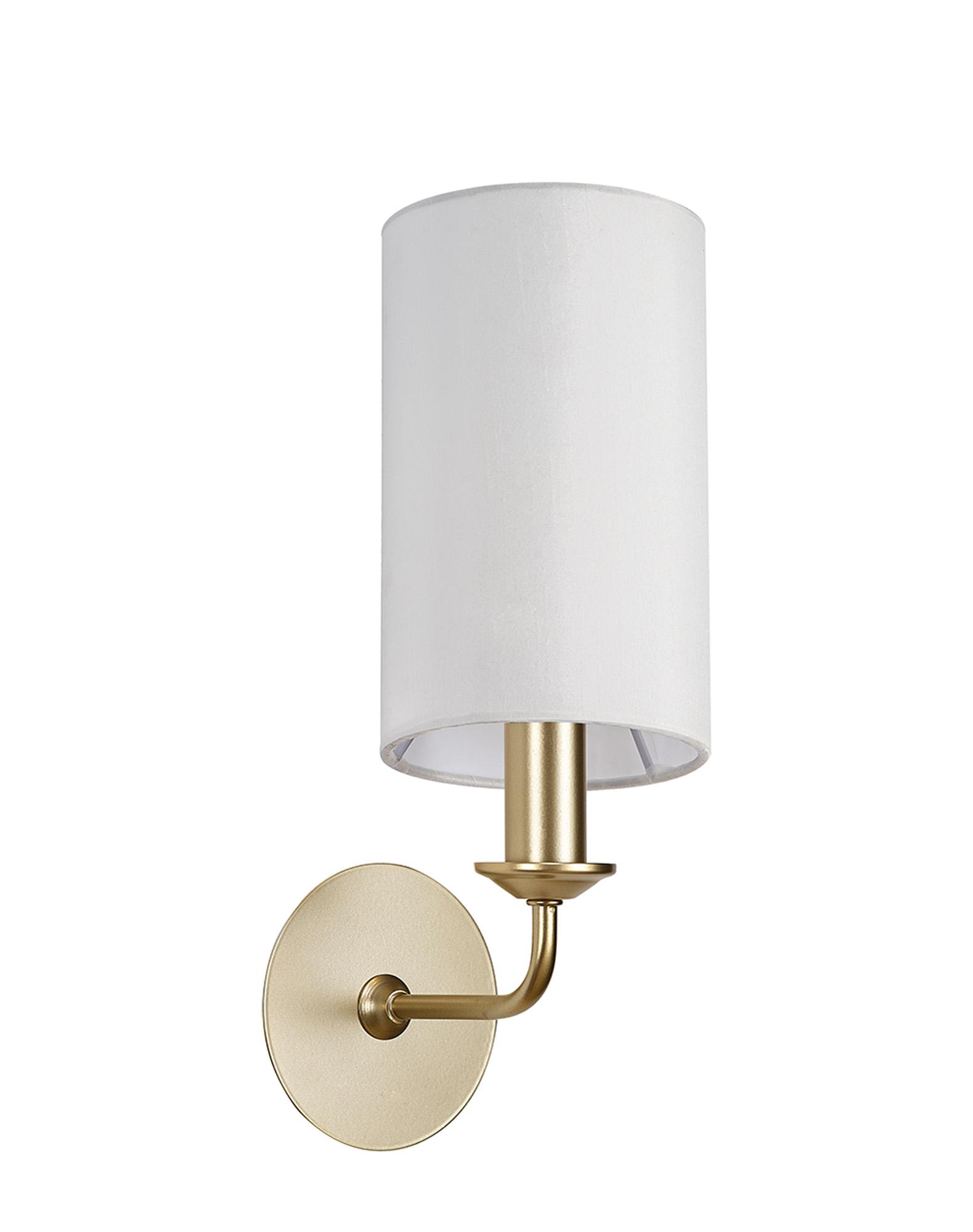Banyan 1 Light Switched Wall Lamp With 12cm x 20cm Faux Silk Fabric Shade Champagne Gold/White