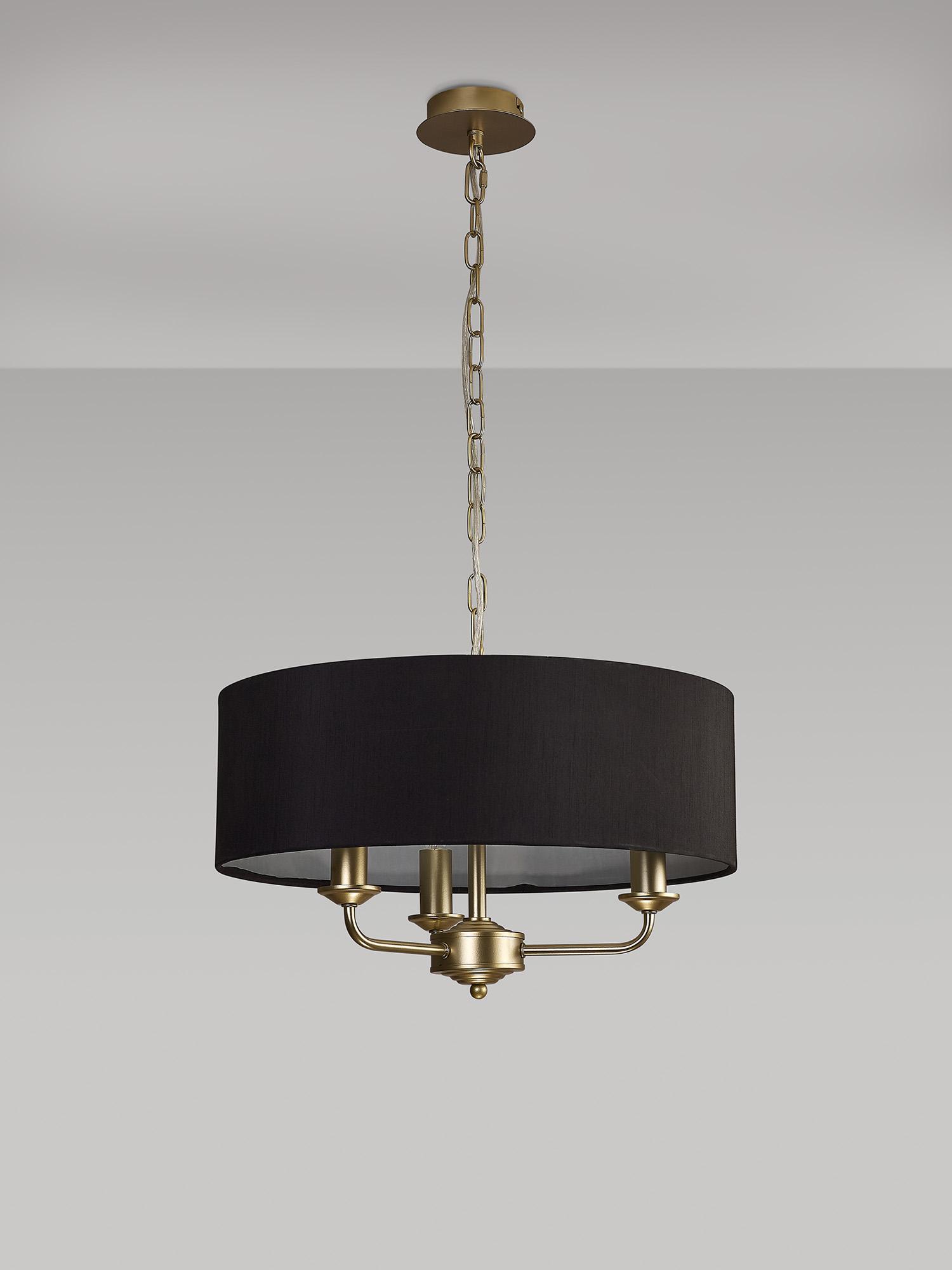 Banyan 3 Light Multi Arm Pendant With 45cm x 15cm Faux Silk Fabric Shade Champagne Gold/Black