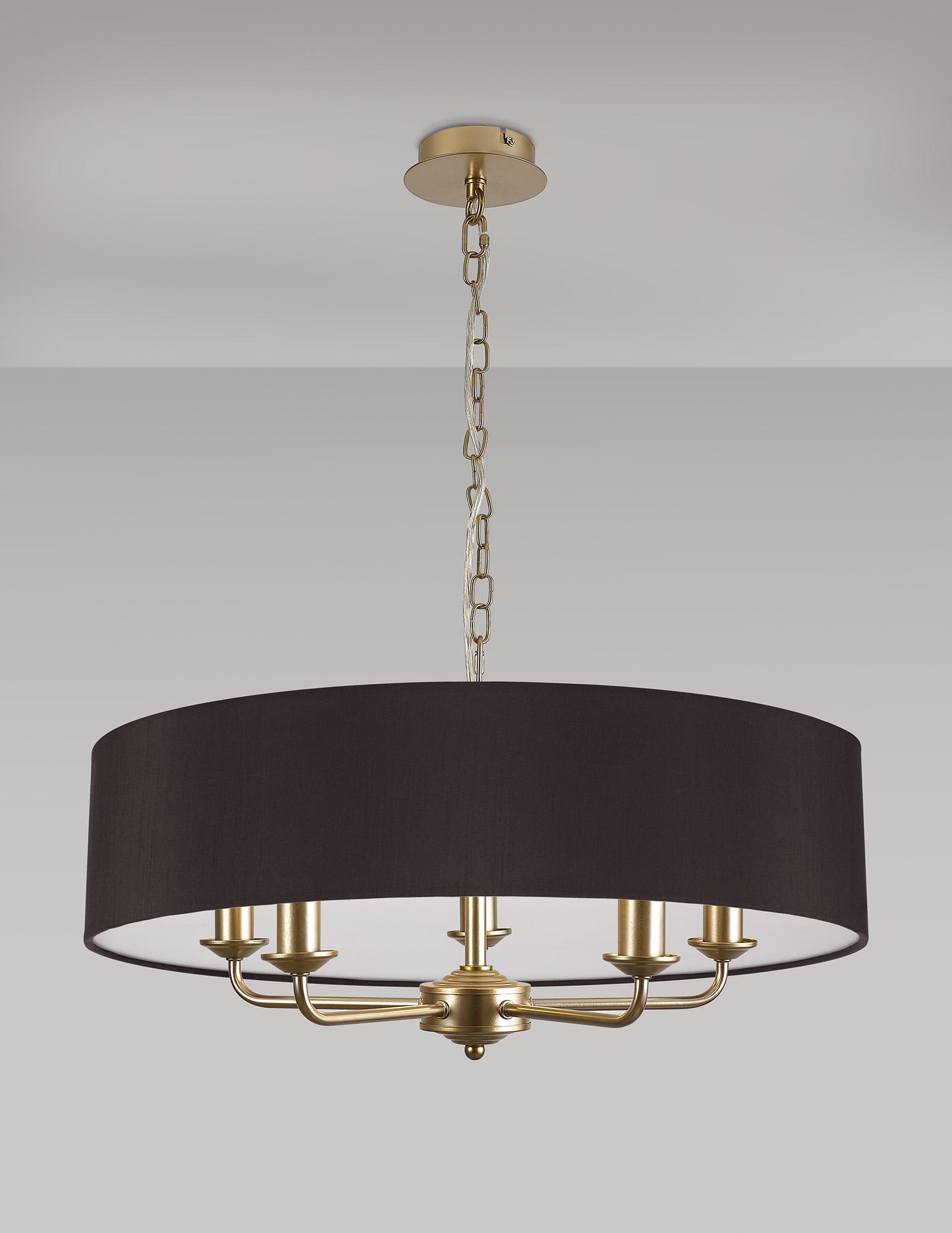 Banyan 5 Light Multi Arm Pendant With 60cm x 15cm Faux Silk Fabric Shade Champagne Gold/Black