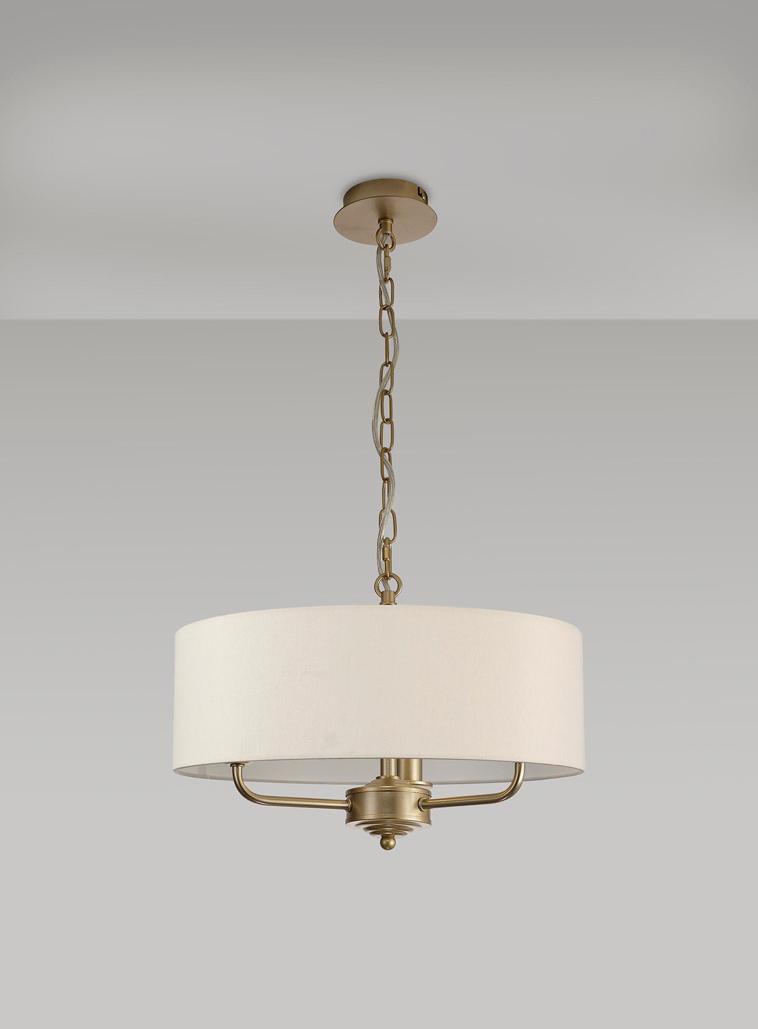 Banyan 3 Light Multi Arm Pendant With 45cm x 15cm Faux Silk Fabric Shade Champagne Gold/Ivory Pearl