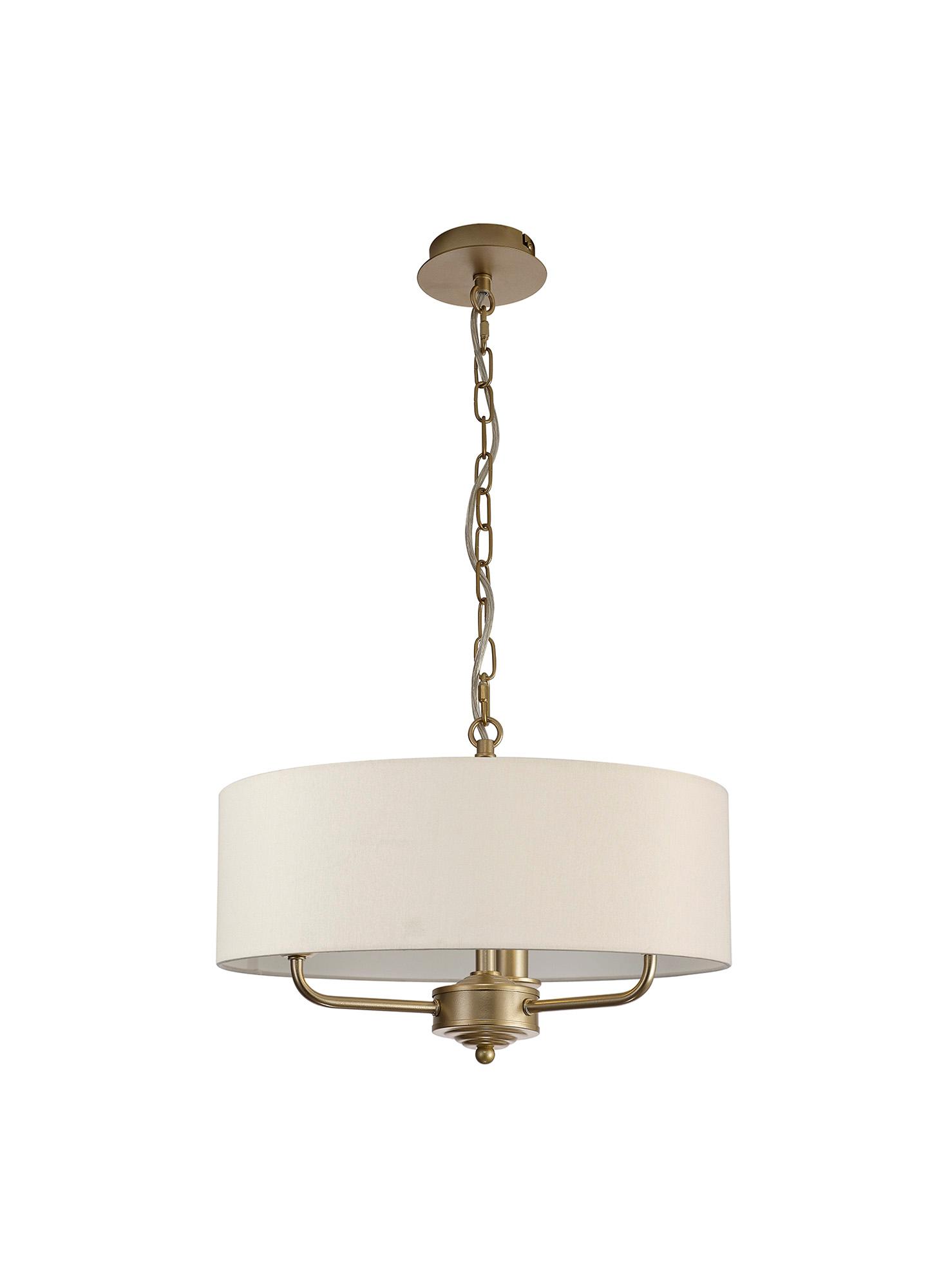 Banyan 3 Light Multi Arm Pendant With 45cm x 15cm Faux Silk Fabric Shade Champagne Gold/Ivory Pearl