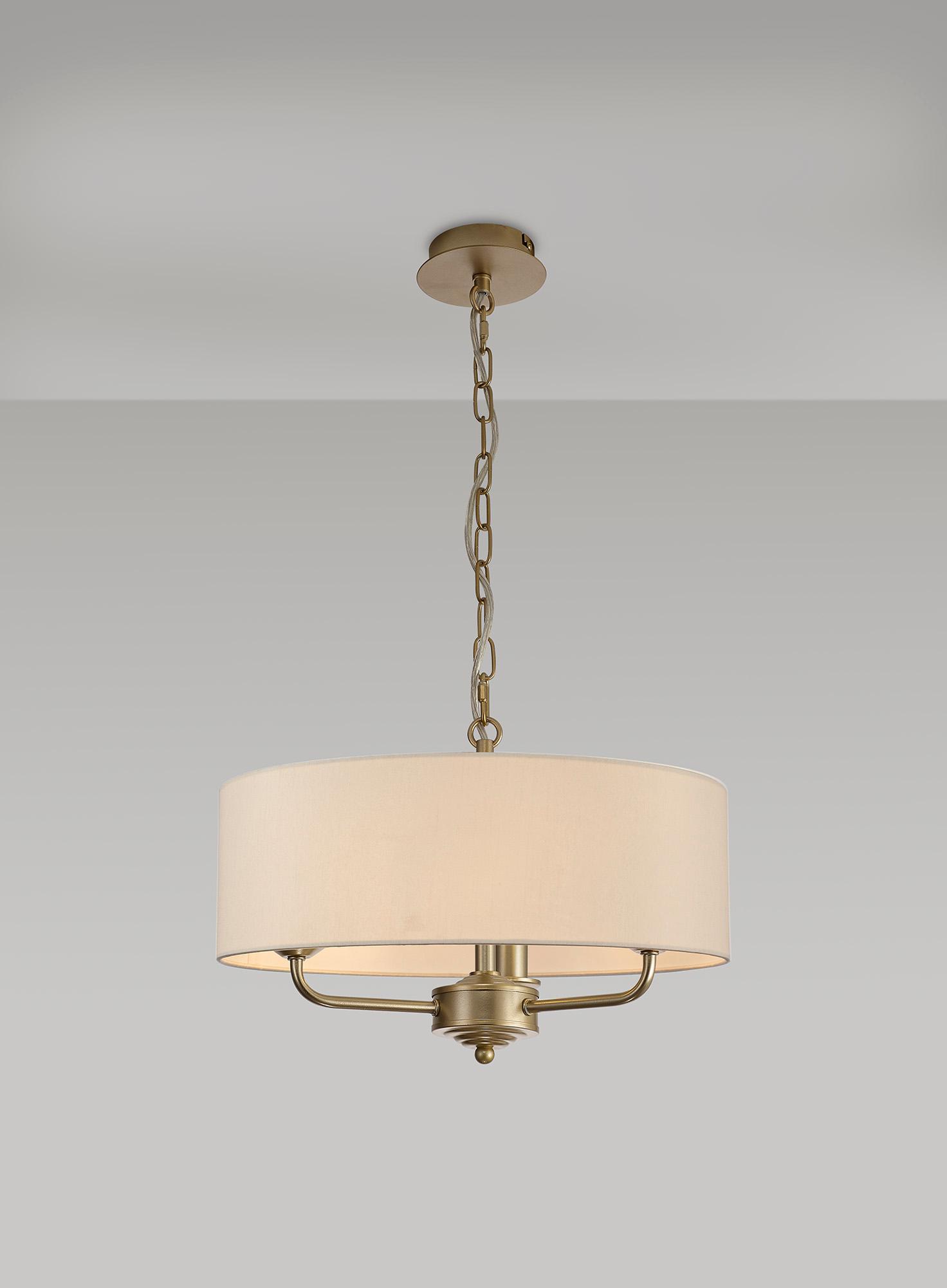 Banyan 3 Light Multi Arm Pendant With 45cm x 15cm Dual Faux Silk Fabric Shade Champagne Gold/Nude Beige