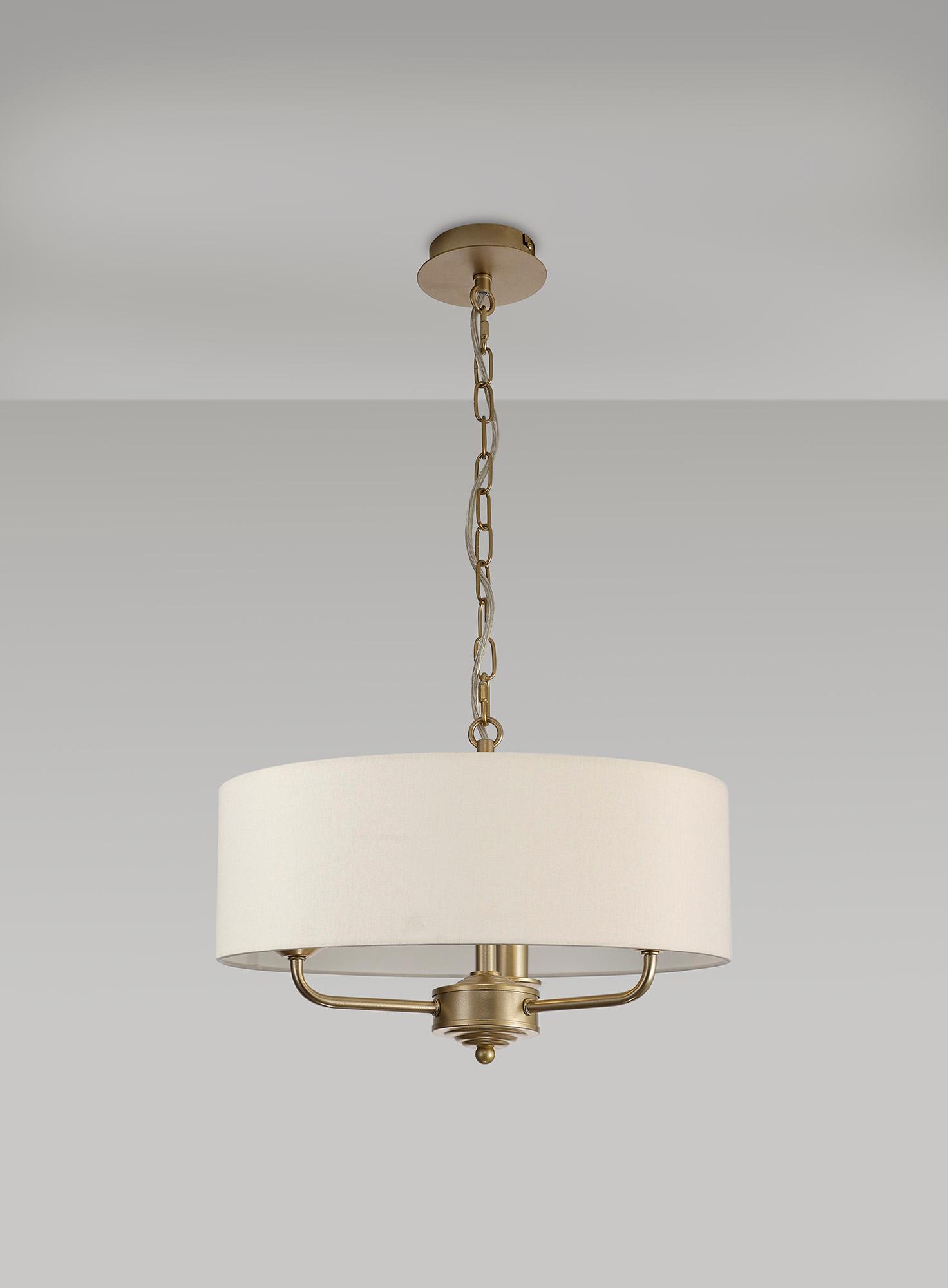 Banyan 3 Light Multi Arm Pendant With 45cm x 15cm Dual Faux Silk Fabric Shade Champagne Gold/Nude Beige