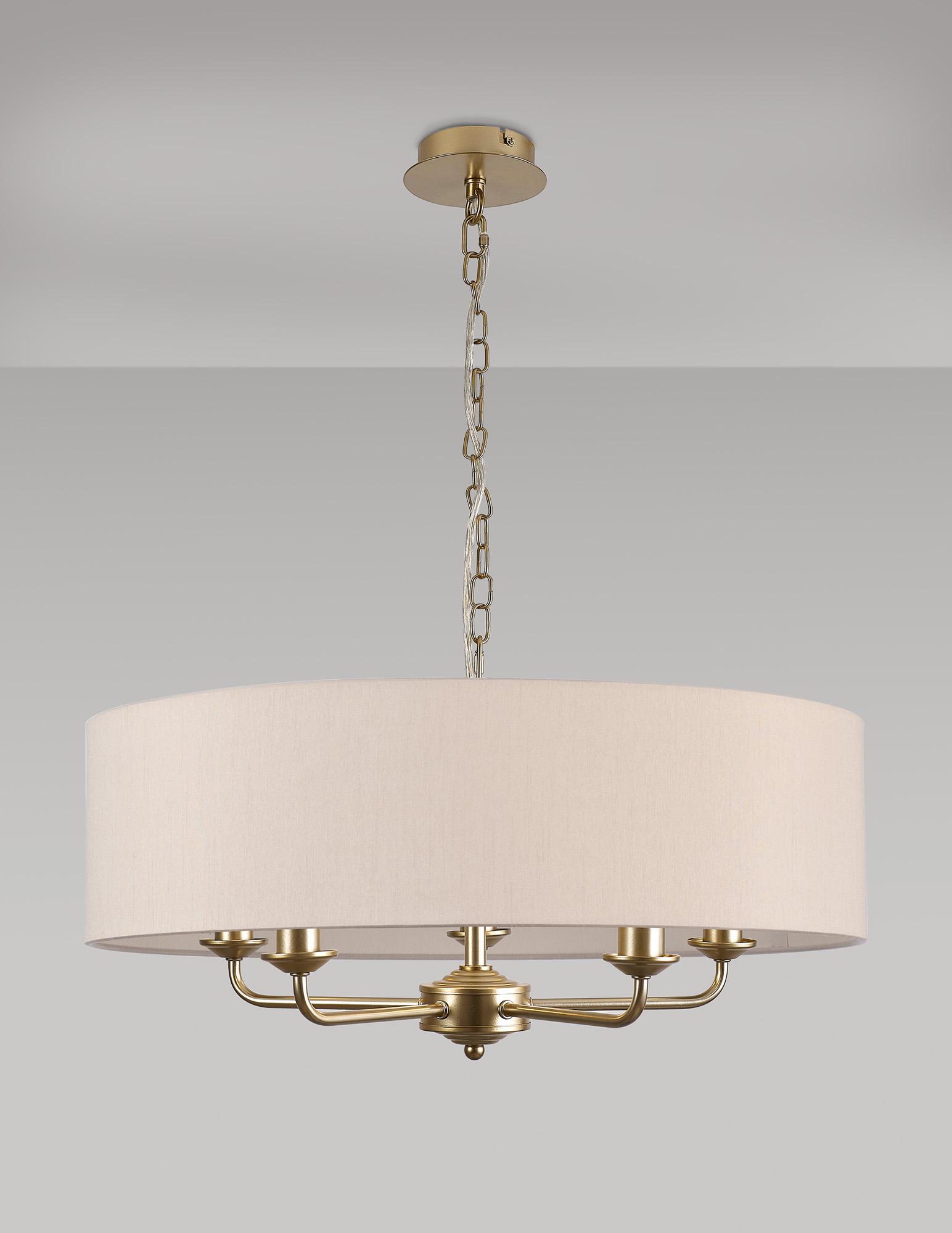Banyan 5 Light Multi Arm Pendant With 60cm x 15cm Dual Faux Silk Fabric Shade Champagne Gold/Nude Beige