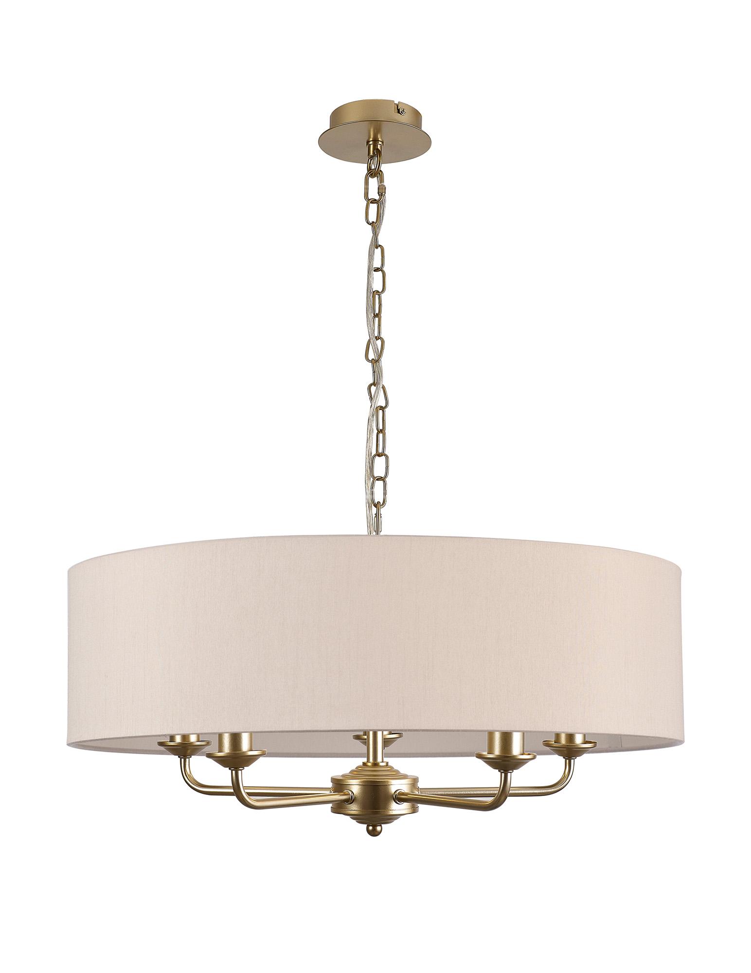 Banyan 5 Light Multi Arm Pendant With 60cm x 15cm Dual Faux Silk Fabric Shade Champagne Gold/Nude Beige