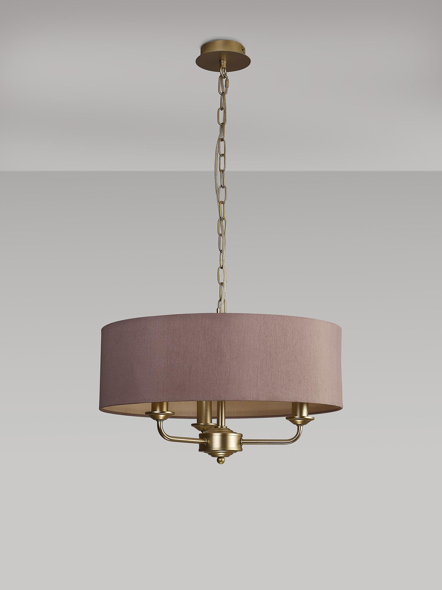 Banyan 3 Light Multi Arm Pendant With 45cm x 15cm Dual Faux Silk Fabric Shade Champagne Gold/Taupe