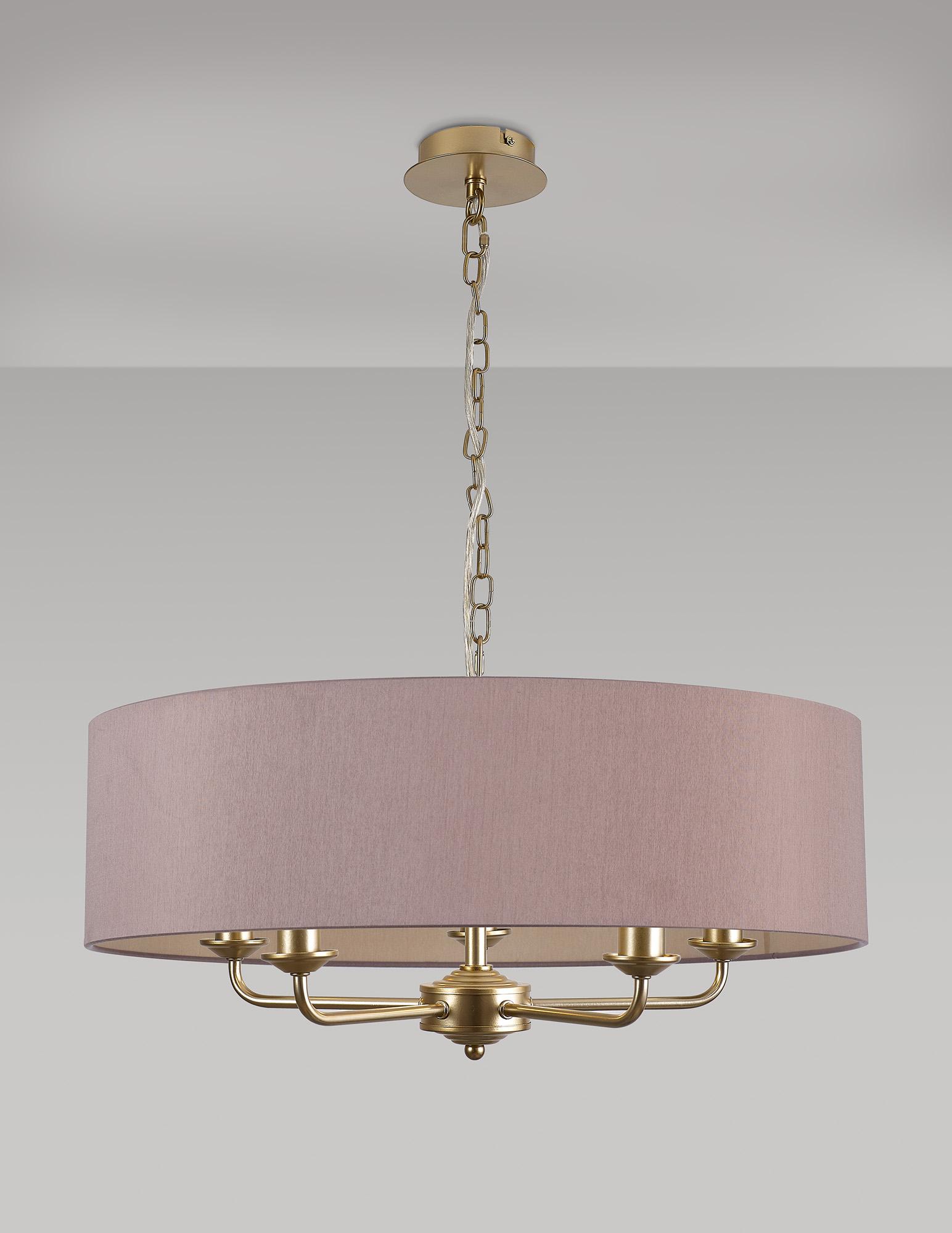 Banyan 5 Light Multi Arm Pendant With 60cm x 15cm Dual Faux Silk Fabric Shade Champagne Gold/Taupe