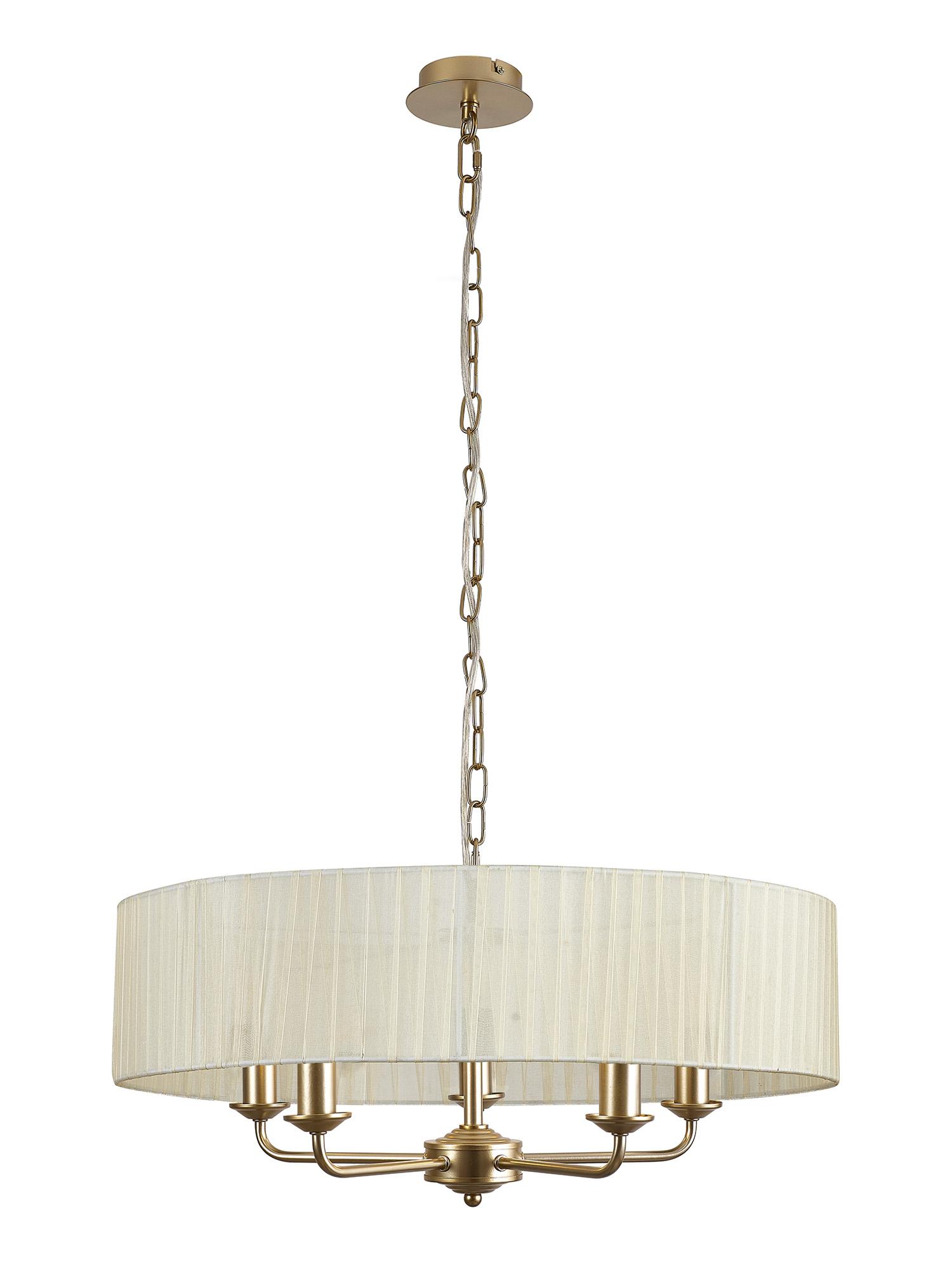Banyan 5 Light Multi Arm Pendant With 60cm x 15cm Organza Shade Champagne Gold/Cream