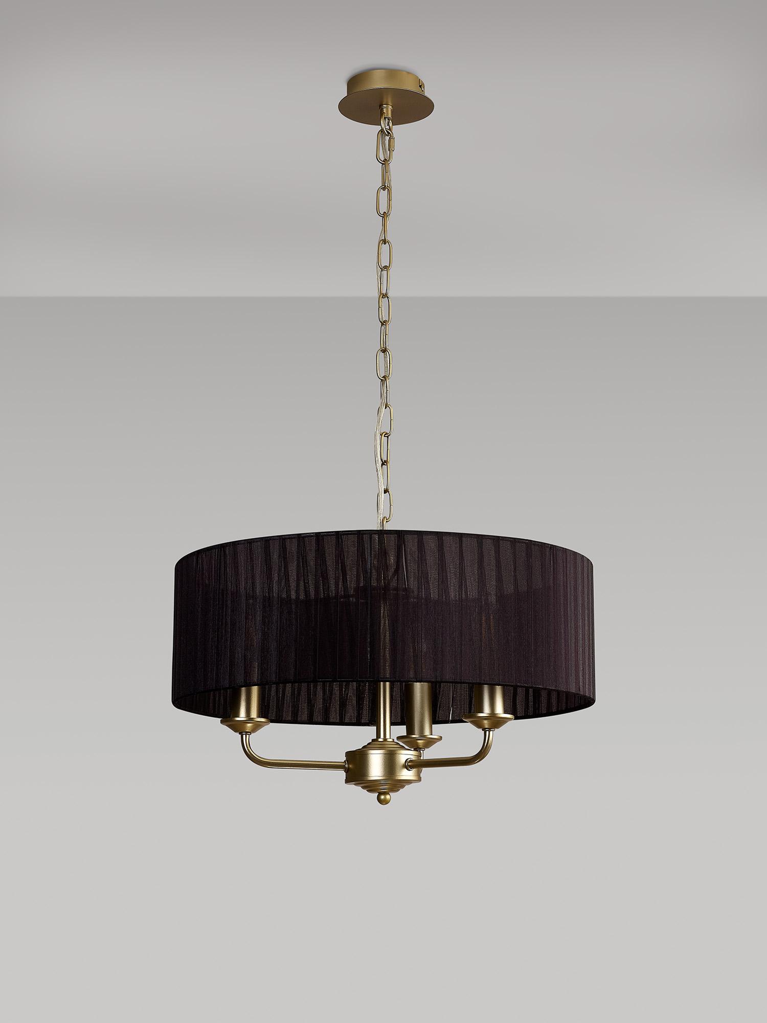Banyan 3 Light Multi Arm Pendant With 45cm x 15cm Organza Shade Champagne Gold/Black