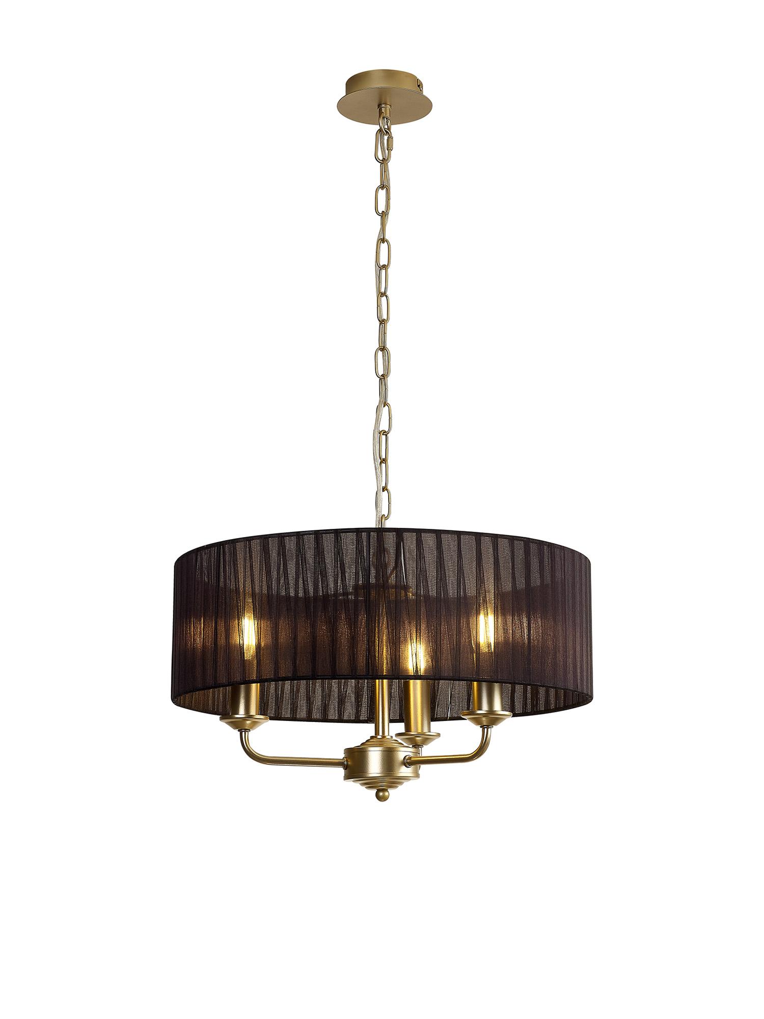 Banyan 3 Light Multi Arm Pendant With 45cm x 15cm Organza Shade Champagne Gold/Black