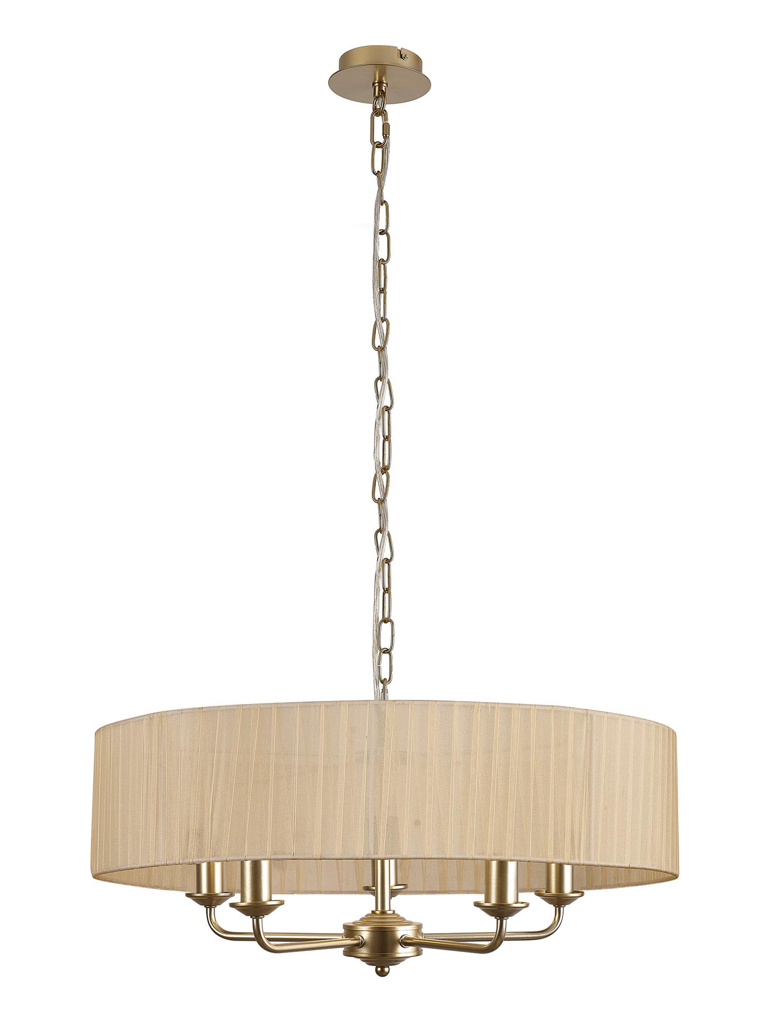 Banyan 5 Light Multi Arm Pendant With 60cm x 15cm Organza Shade Champagne Gold/Soft Bronze