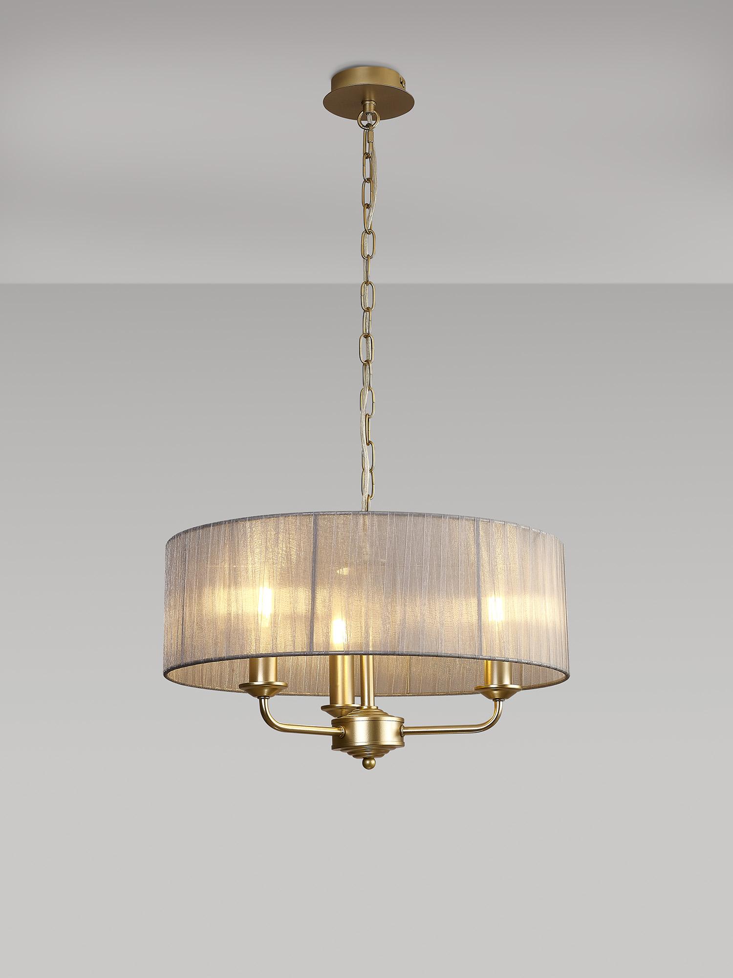 Banyan 3 Light Multi Arm Pendant With 45cm x 15cm Organza Shade Champagne Gold/Grey