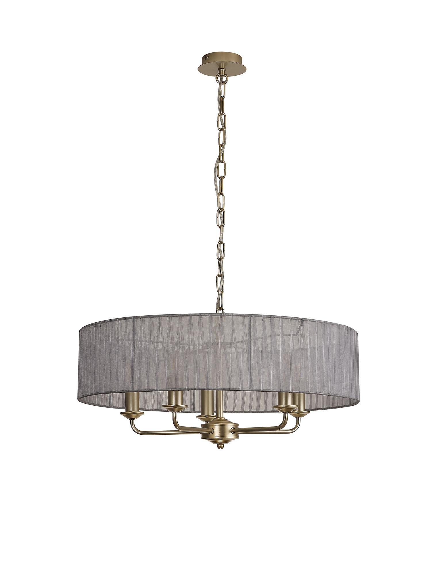 Banyan 5 Light Multi Arm Pendant With 60cm x 15cm Organza Shade Champagne Gold/Grey