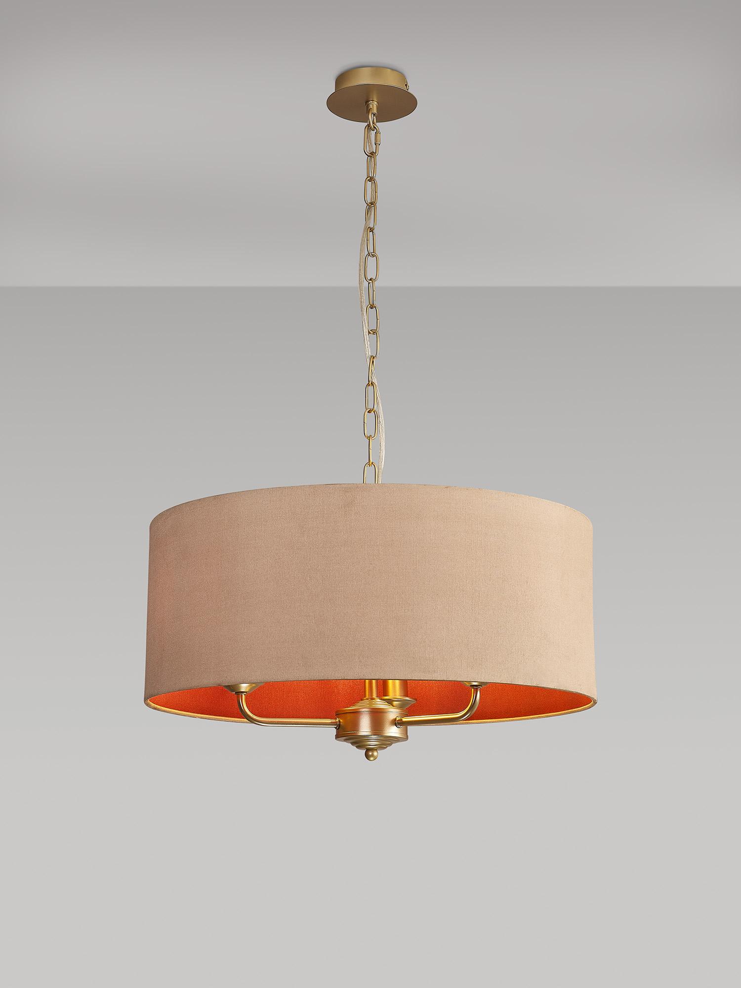 Banyan 3 Light Multi Arm Pendant With 50cm x 20cm Dual Faux Silk Fabric Shade Champagne Gold/Antique Gold