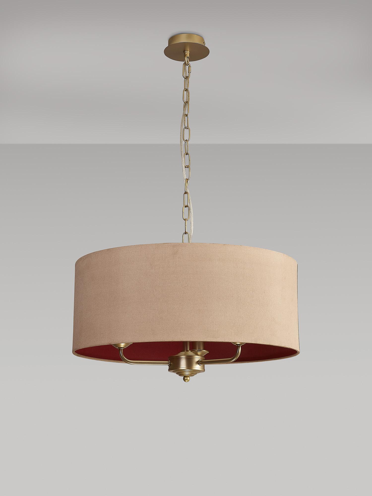 Banyan 3 Light Multi Arm Pendant With 50cm x 20cm Dual Faux Silk Fabric Shade Champagne Gold/Antique Gold
