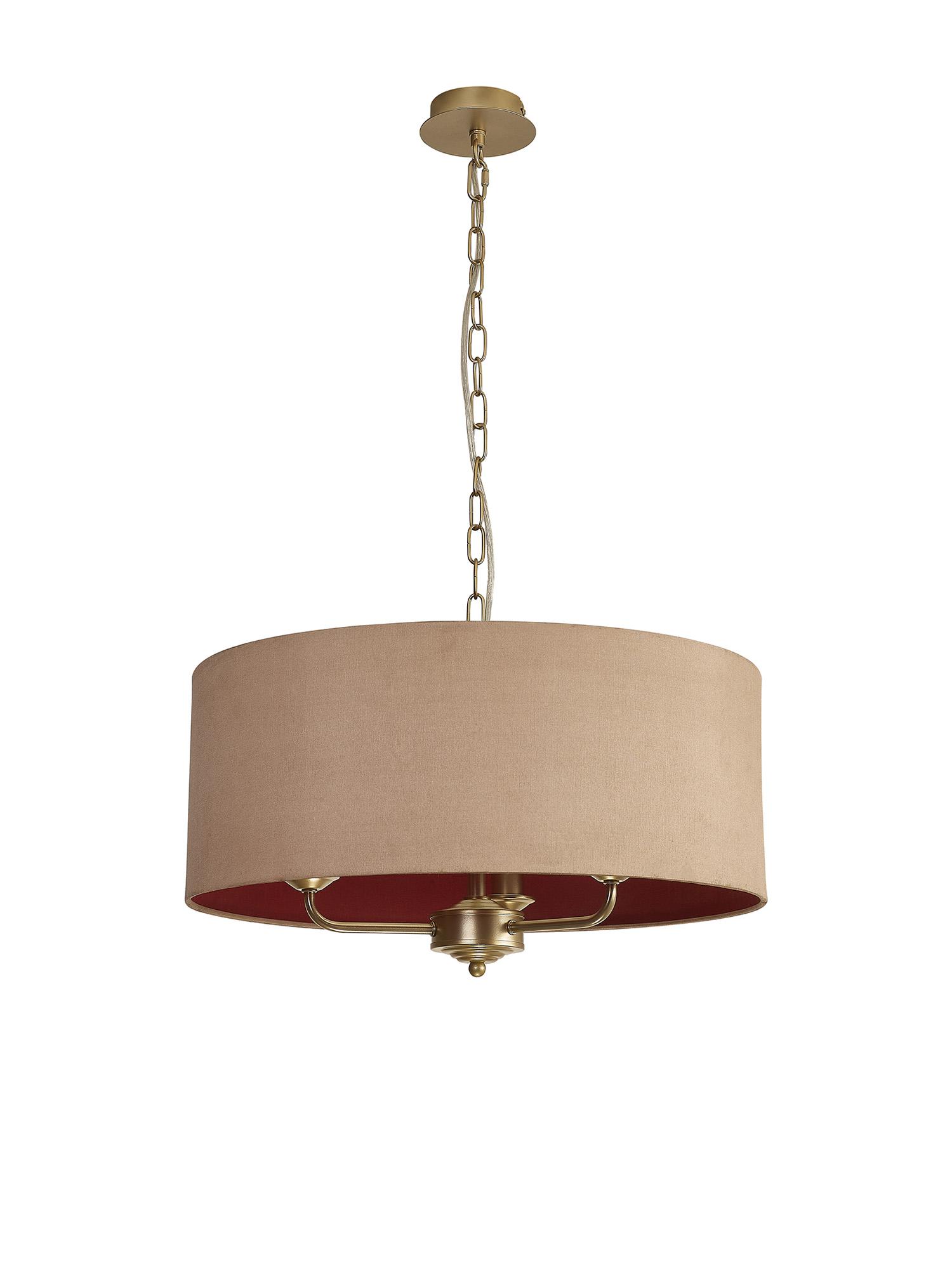 Banyan 3 Light Multi Arm Pendant With 50cm x 20cm Dual Faux Silk Fabric Shade Champagne Gold/Antique Gold