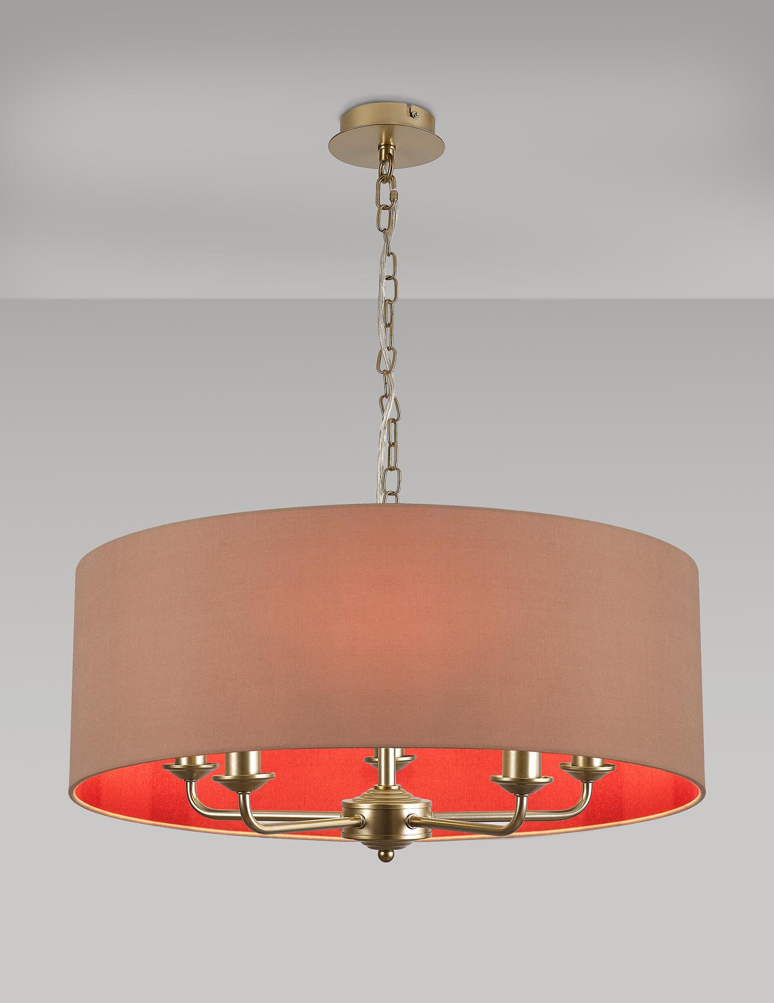 Banyan 5 Light Multi Arm Pendant With 60cm x 22cm Dual Faux Silk Fabric Shade Champagne Gold/Antique Gold