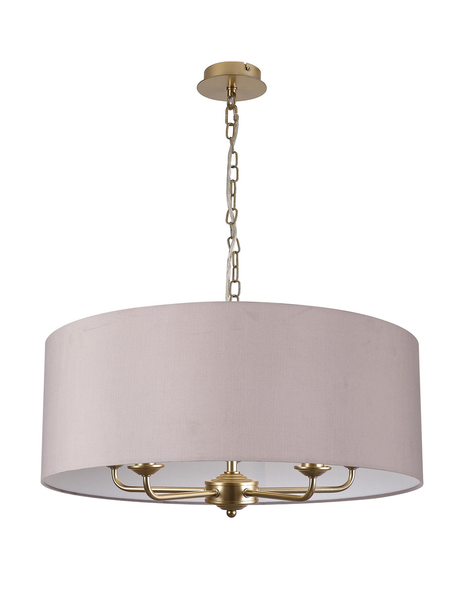 Banyan 5 Light Multi Arm Pendant With 60cm x 22cm Faux Silk Fabric Shade Champagne Gold/Grey
