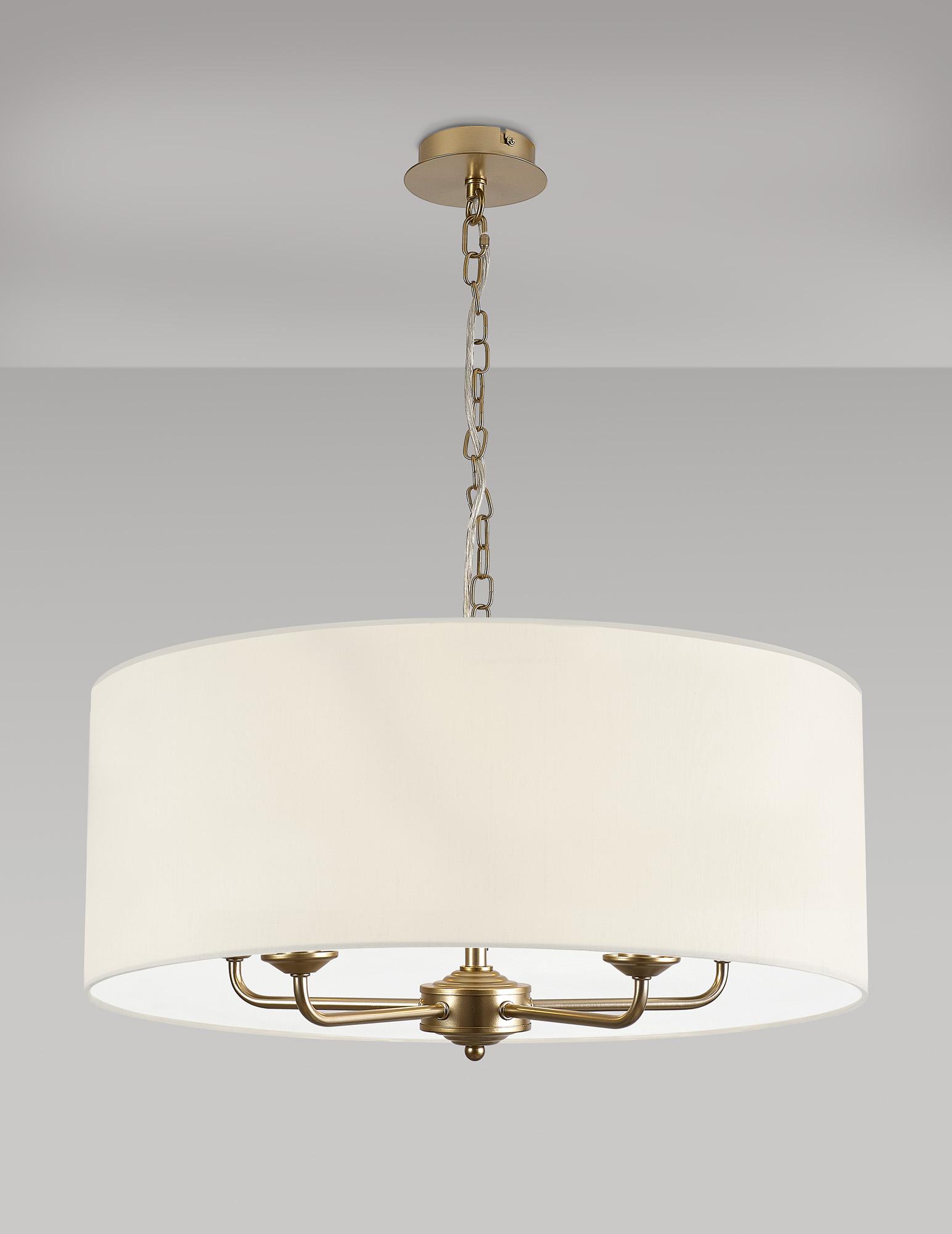 Banyan 5 Light Multi Arm Pendant With 60cm x 22cm Faux Silk Fabric Shade Champagne Gold/Ivory Pearl