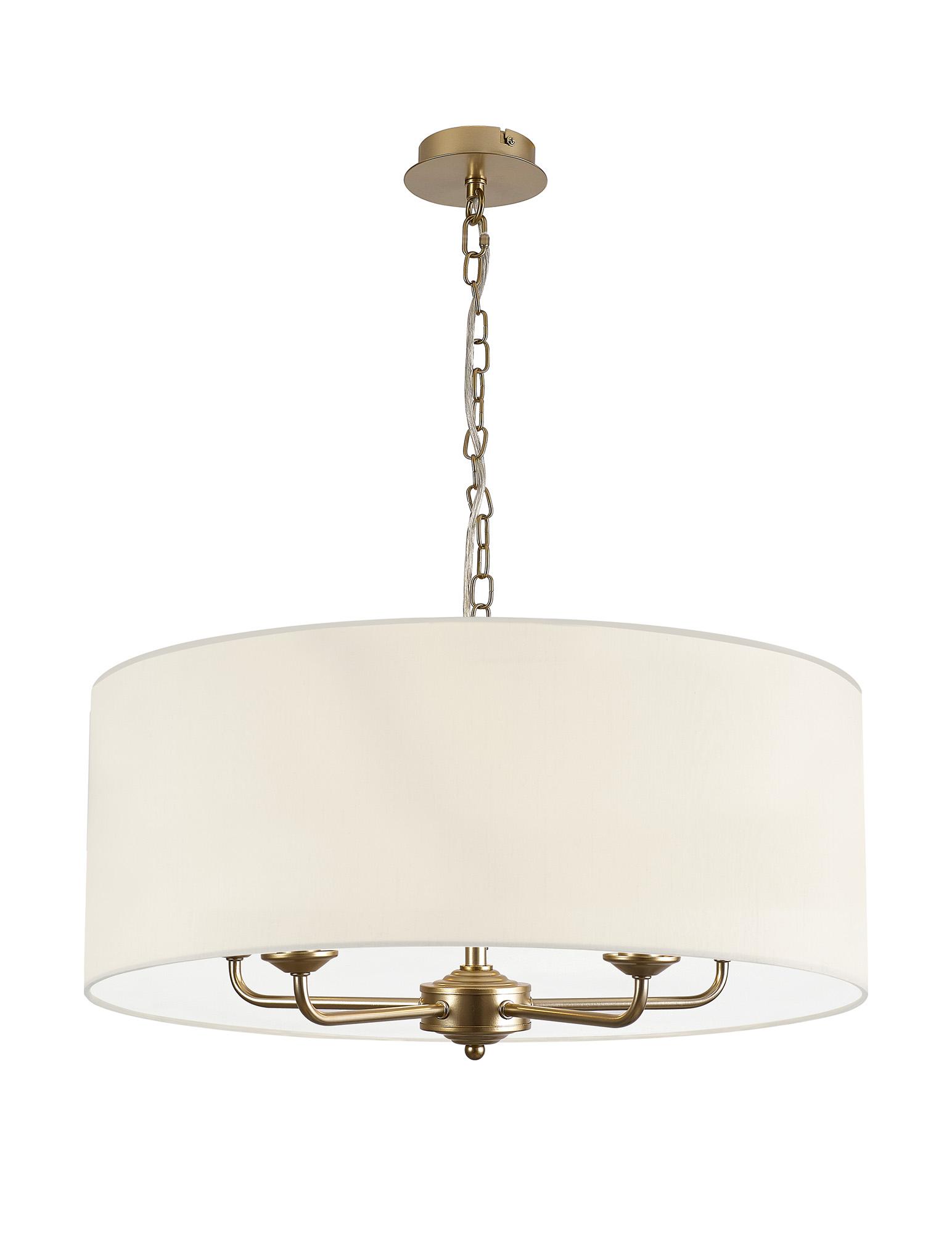 Banyan 5 Light Multi Arm Pendant With 60cm x 22cm Faux Silk Fabric Shade Champagne Gold/Ivory Pearl