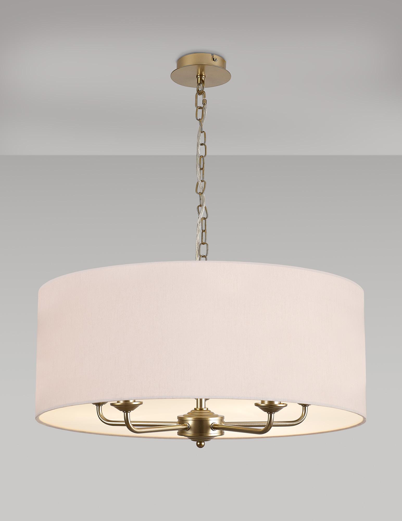 Banyan 5 Light Multi Arm Pendant With 60cm x 22cm Dual Faux Silk Fabric Shade Champagne Gold/Nude Beige