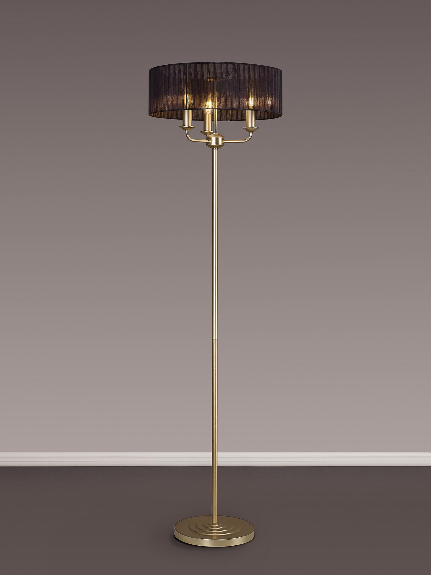 Banyan 3 Light Switched Floor Lamp With 45cm x 15cm Organza Shade Champagne Gold/Black