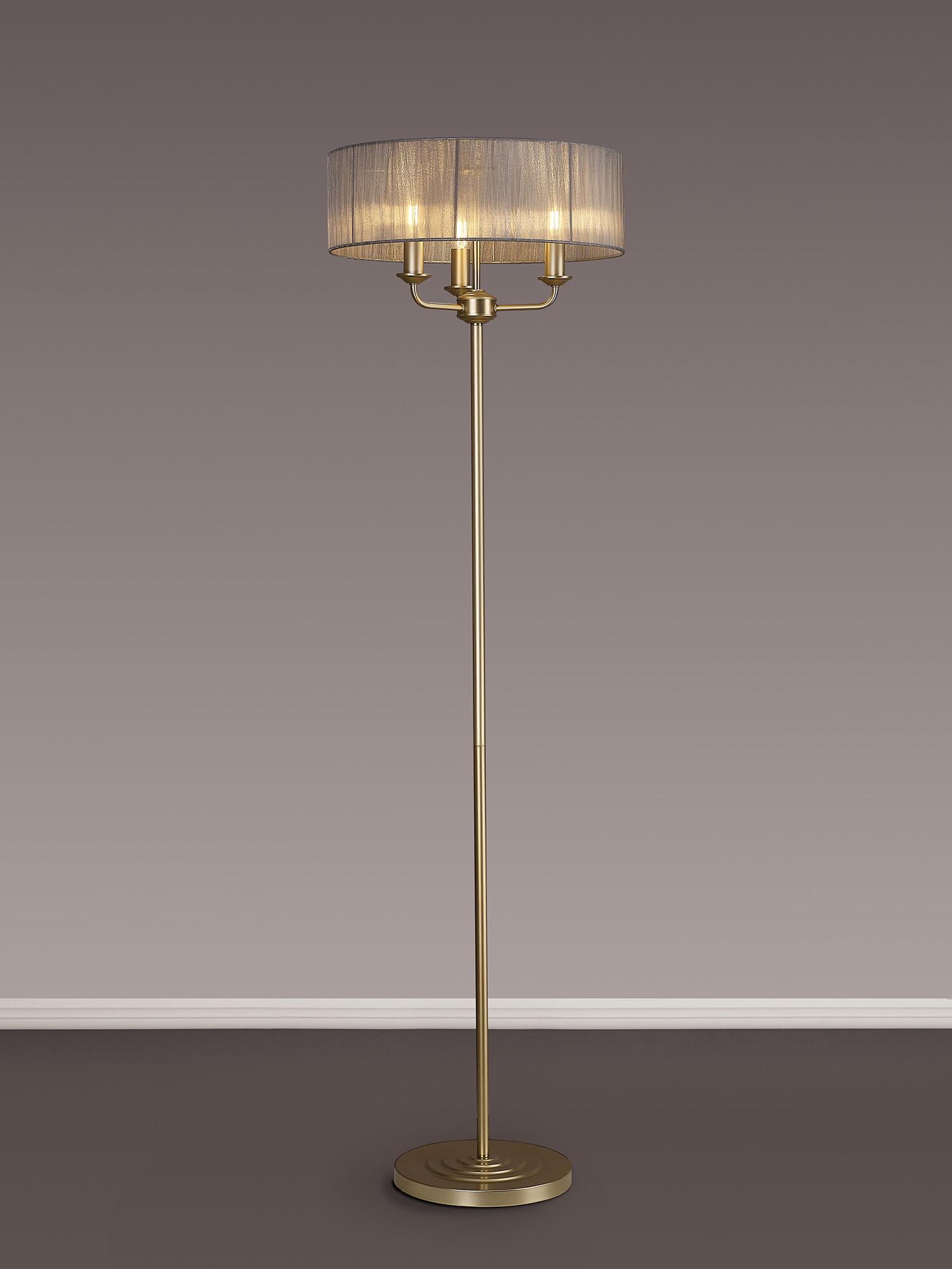 Banyan 3 Light Switched Floor Lamp With 45cm x 15cm Organza Shade Champagne Gold/Grey