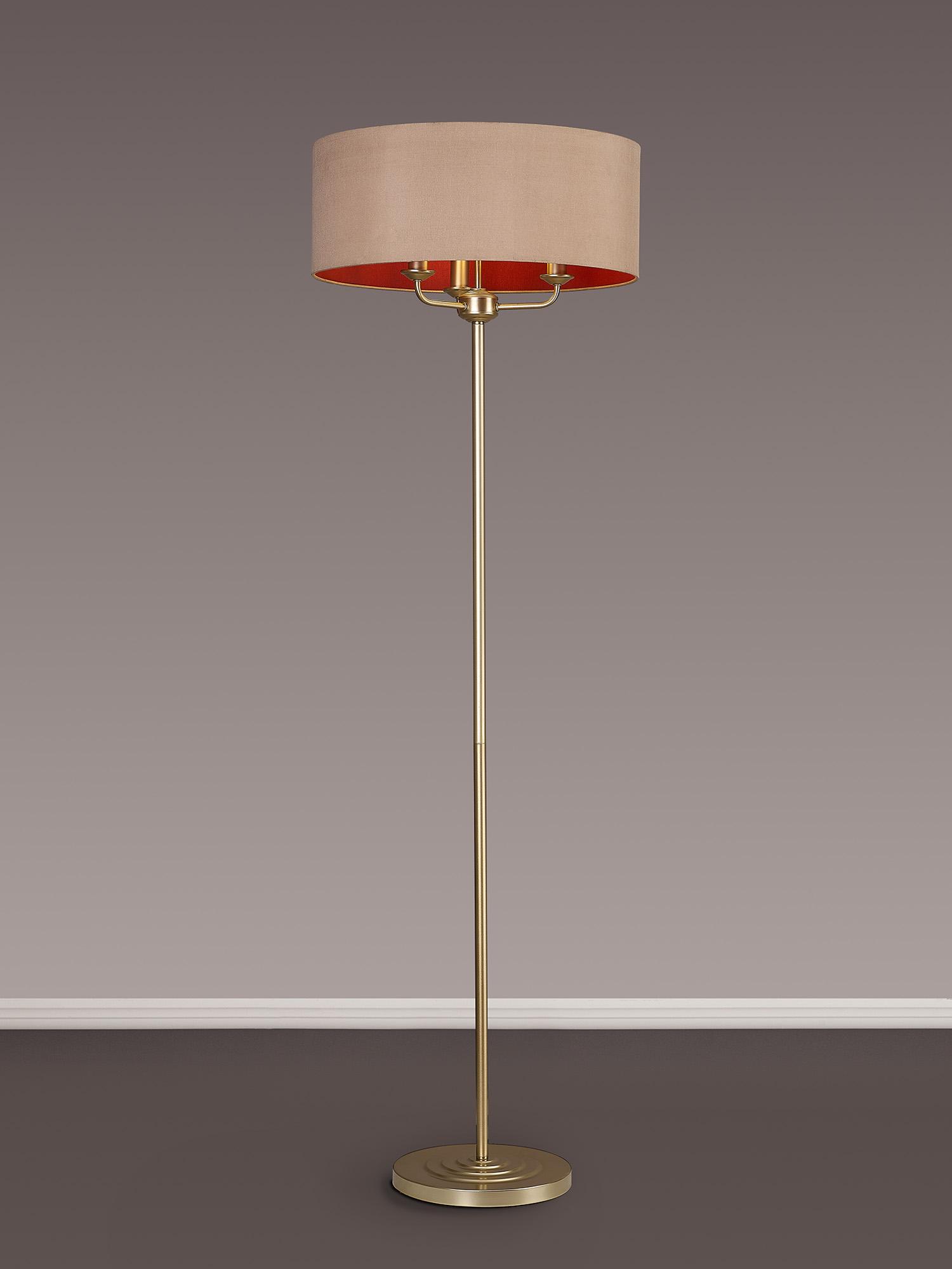 Banyan 3 Light Switched Floor Lamp With 50cm x 20cm Dual Faux Silk Fabric Shade Champagne Gold/Antique Gold